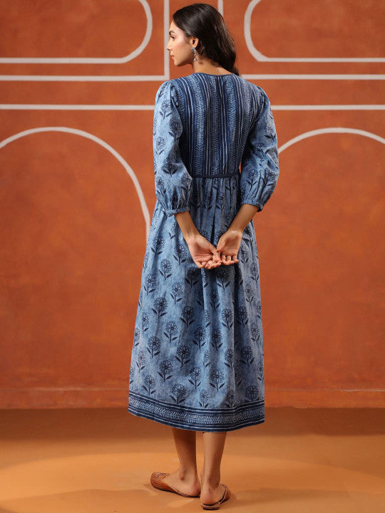 Jaipur Morni Women Floral Printed Pure Cotton Flared Maxi Ethnic Dresses