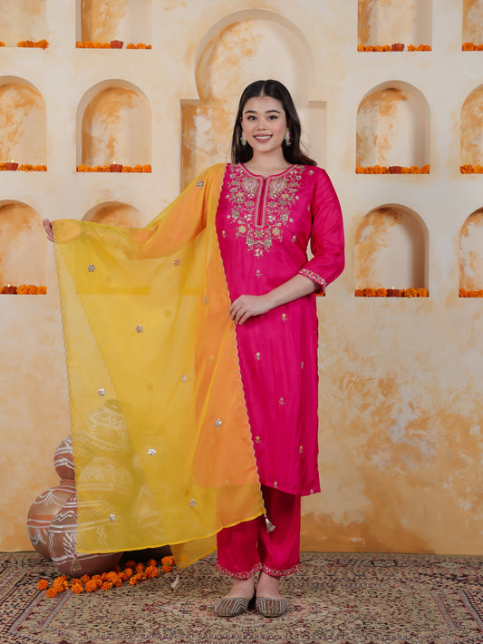 Zari Pink Solid PST Straight Kurta
