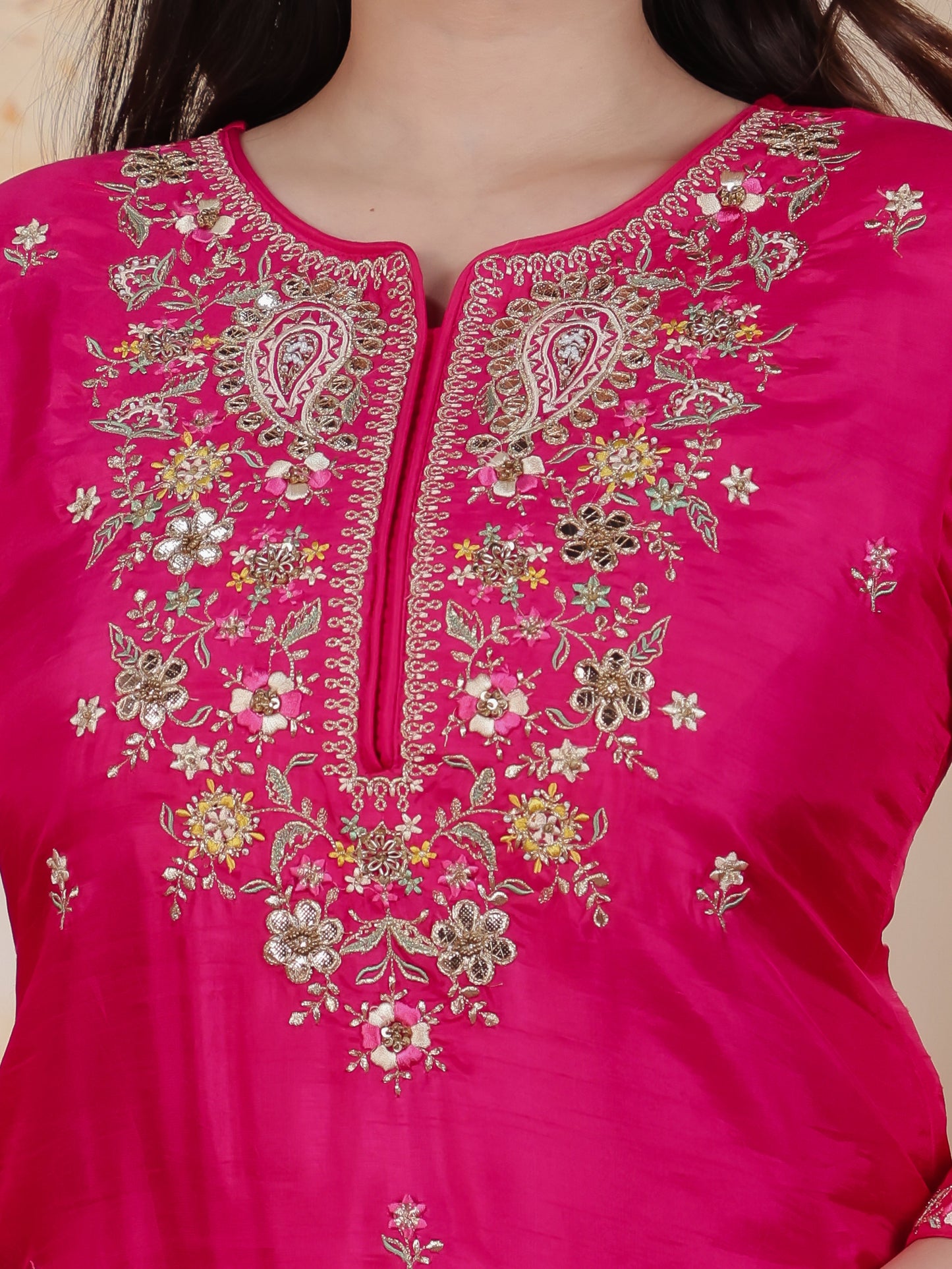 Zari Pink Solid PST Straight Kurta