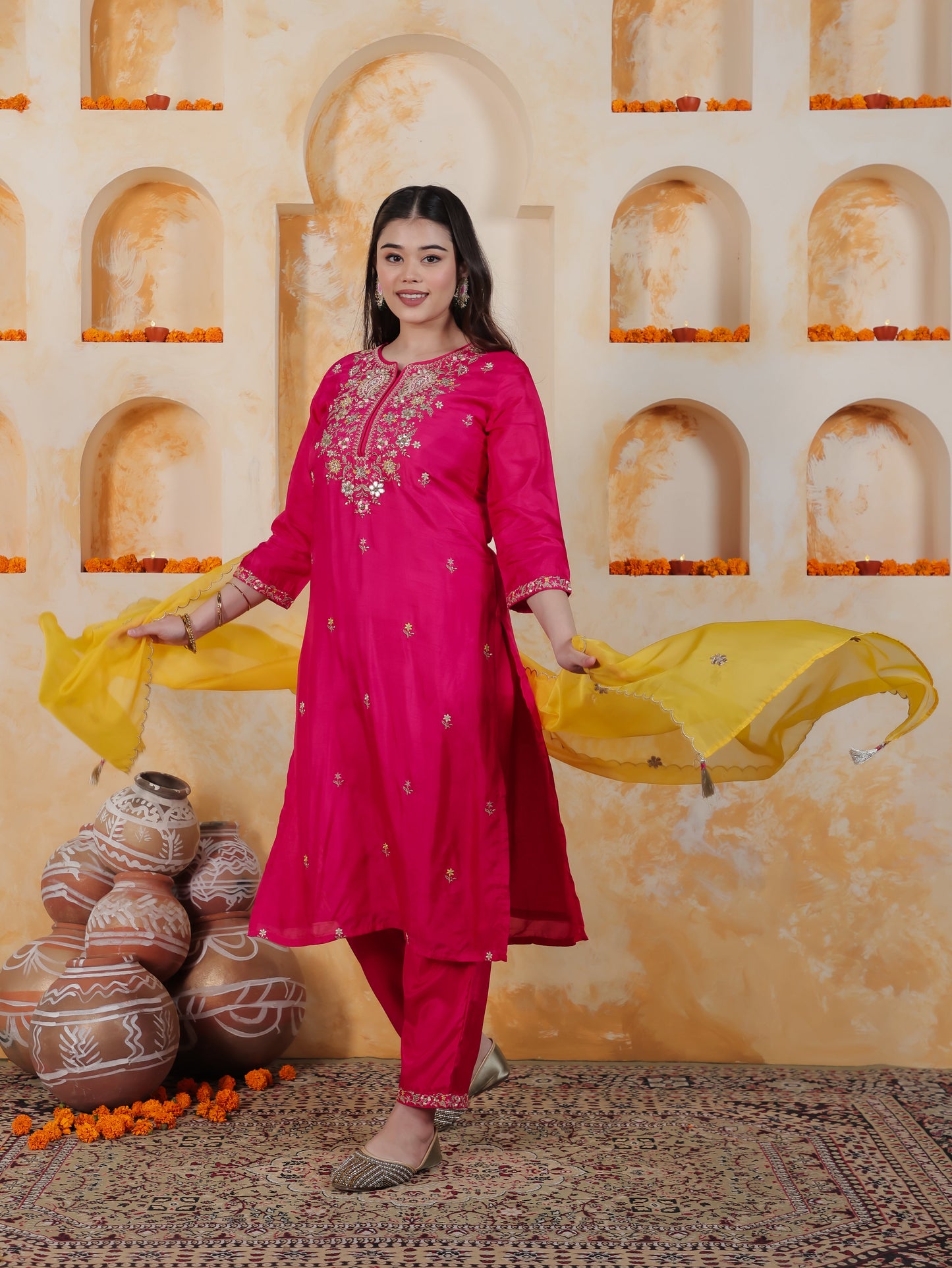 Zari Pink Solid PST Straight Kurta