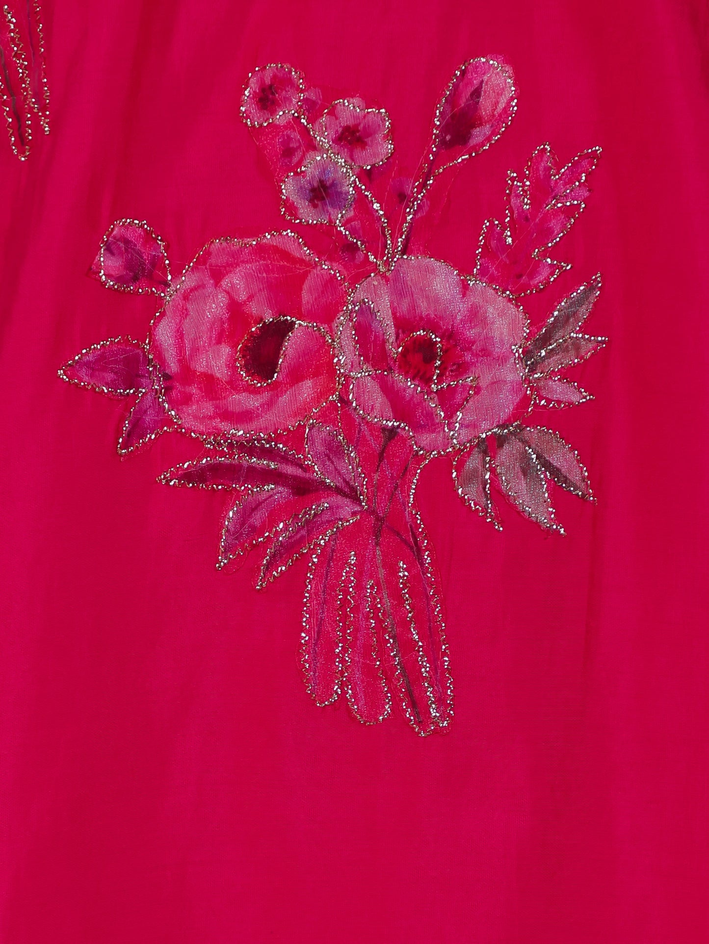 Embroidered Pink Floral Roman silk Straight Kurta