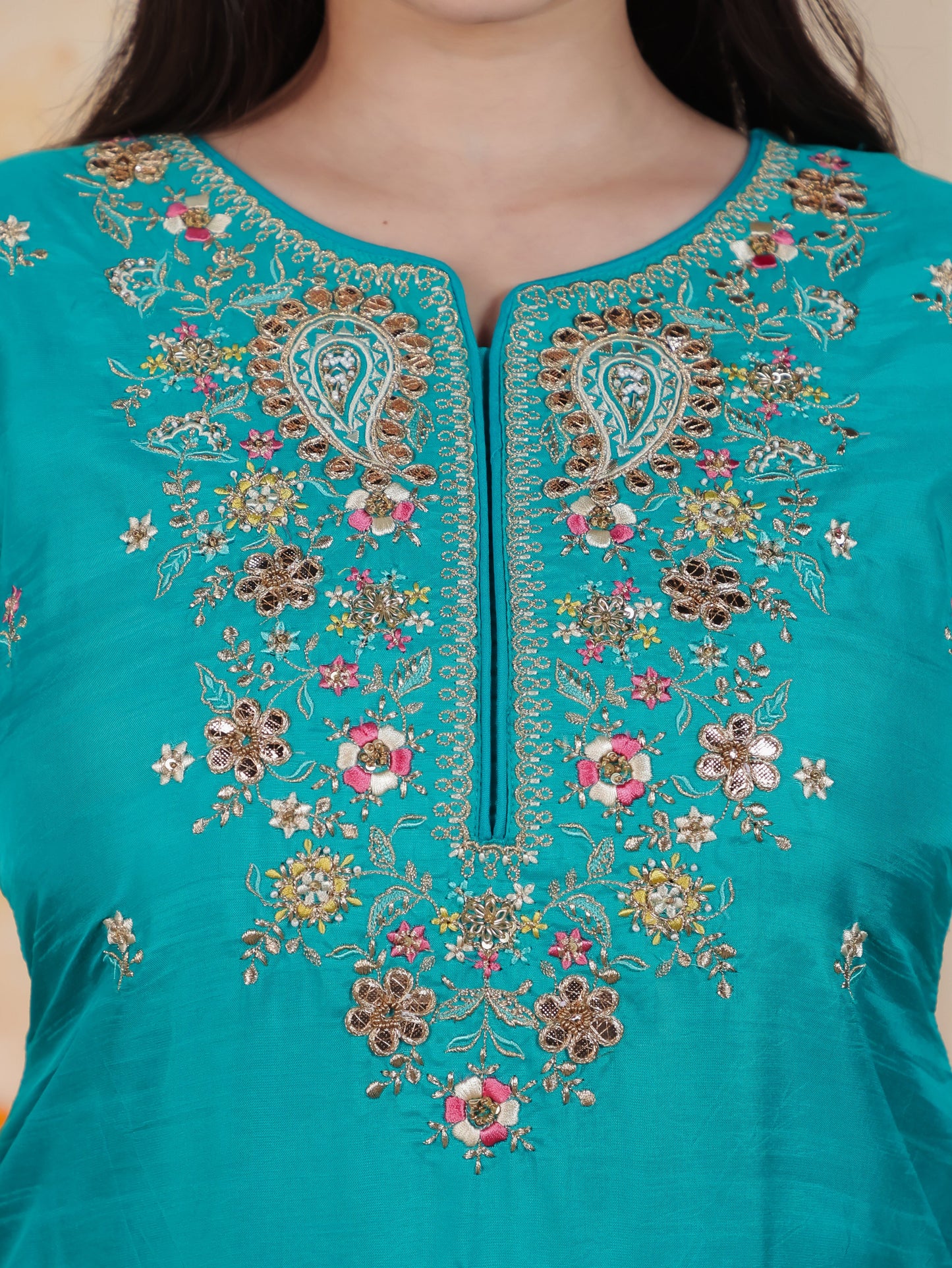 Zari Turquoise Solid PST Straight Kurta
