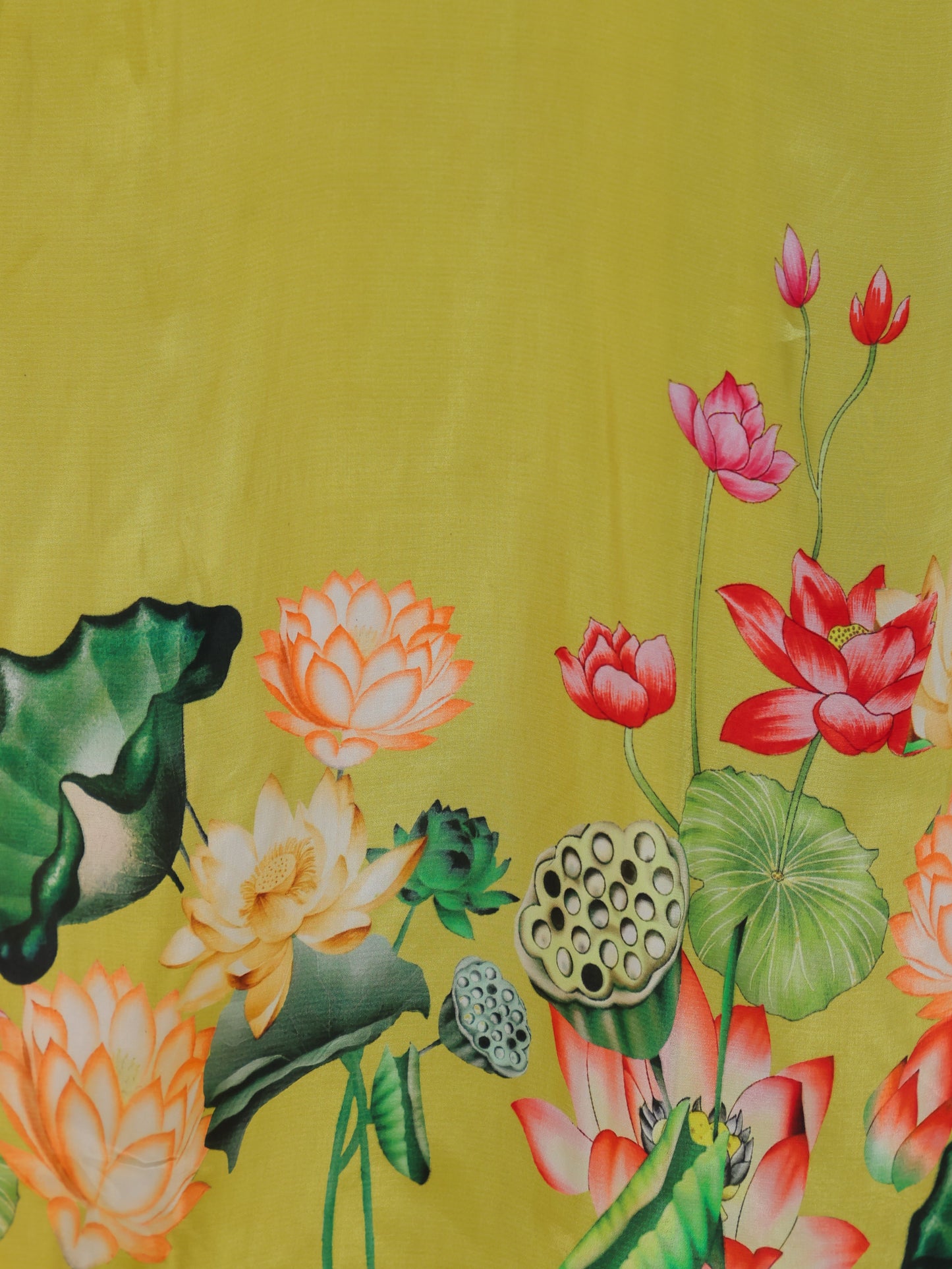 Mirror Work Lime Green Placement Print Satin Straight Kurta