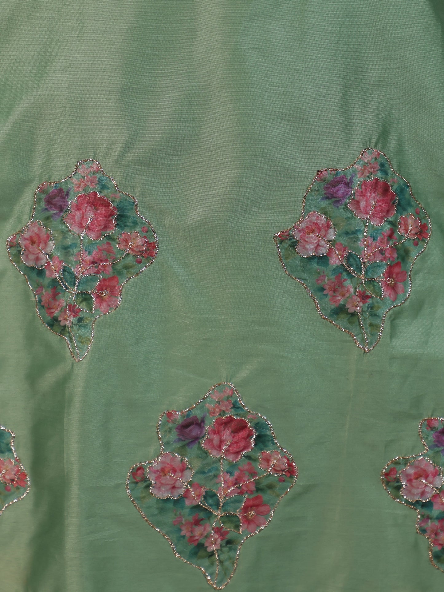Badla Work Green Floral Roman silk Straight Kurta