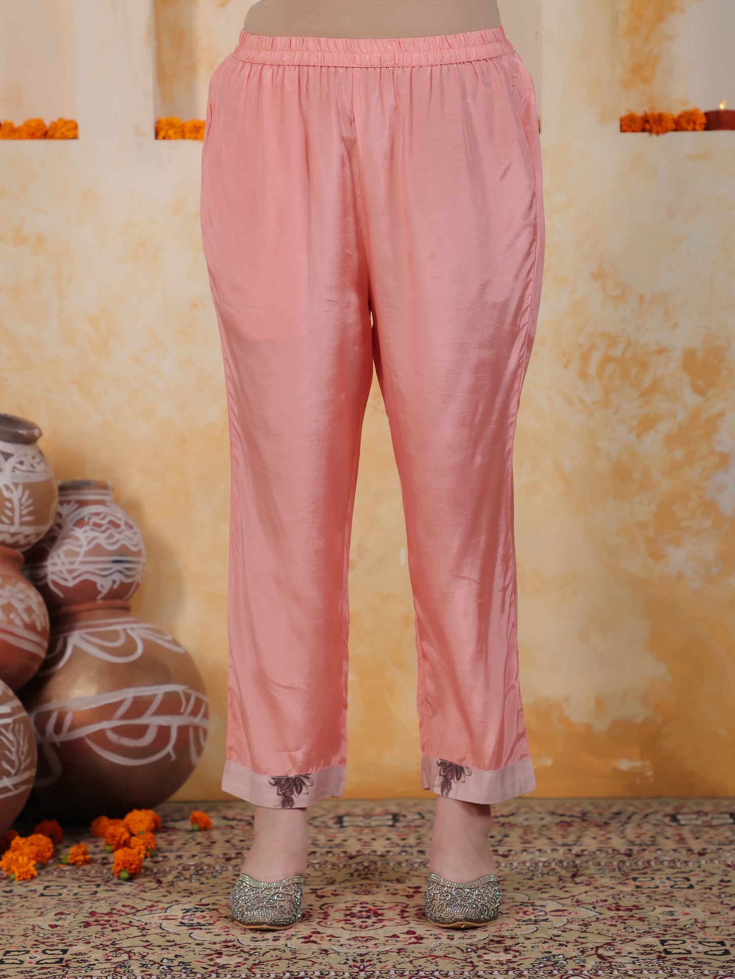 Lace Pink Ombre Floral Shantoon Straight Kurta
