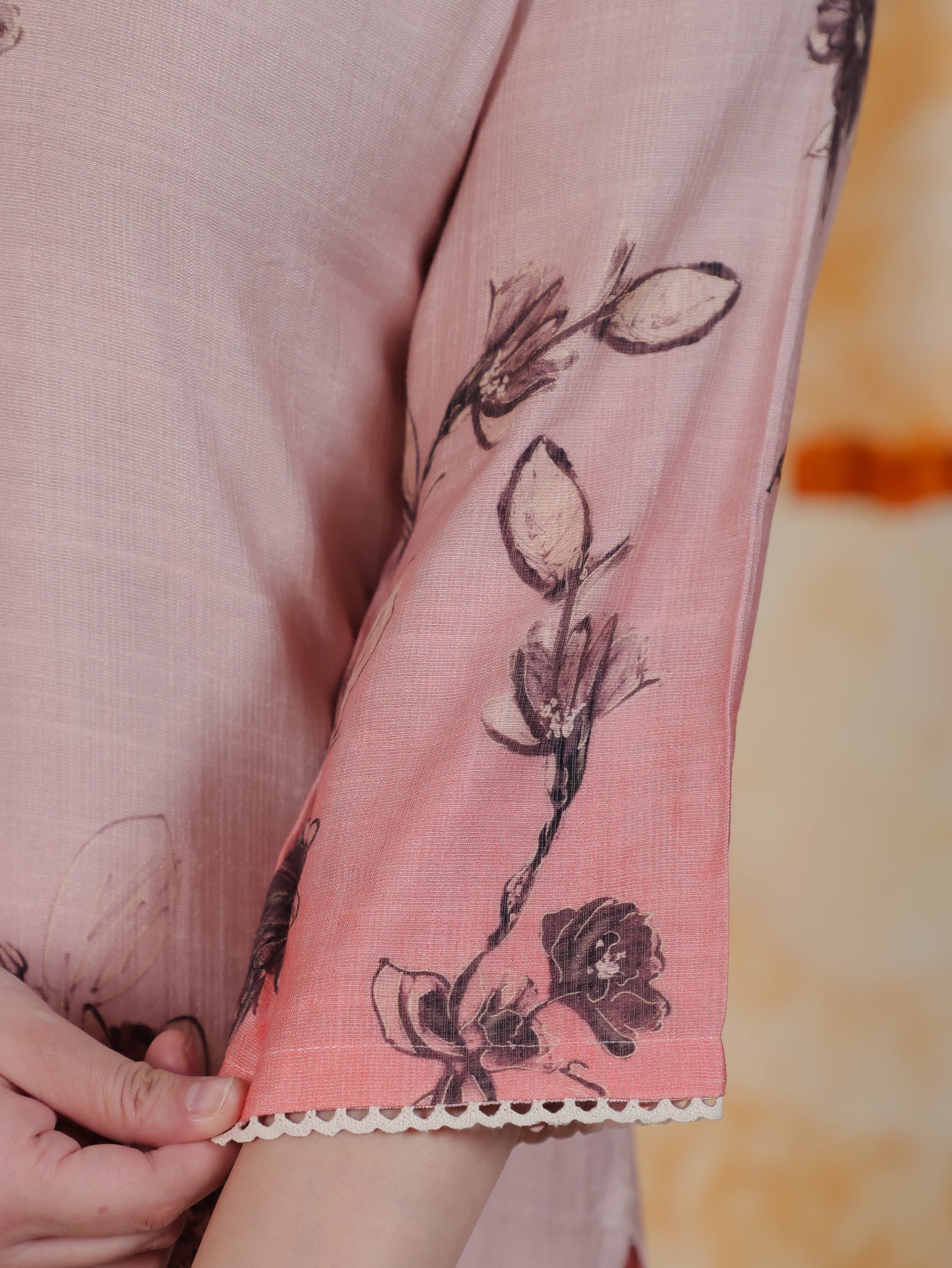Lace Pink Ombre Floral Shantoon Straight Kurta