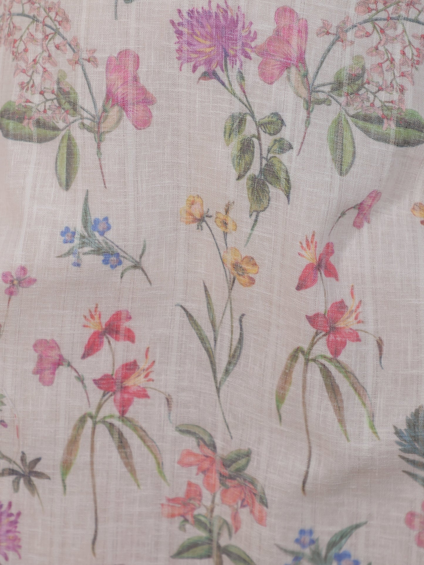 Mirror Work Ivory Floral Cotton Blend Straight Kurta