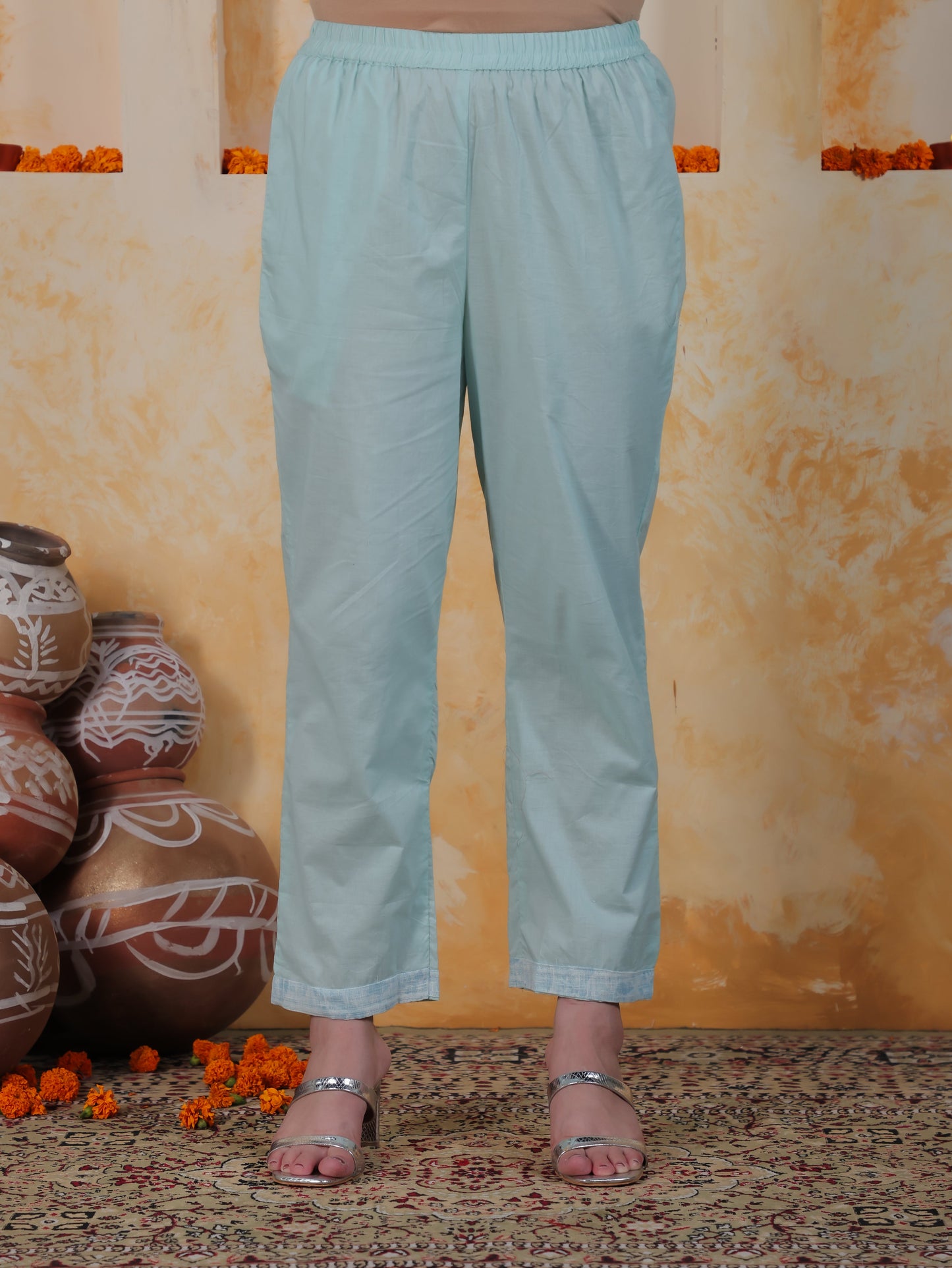 Embroidered Sky Blue Floral Cotton Blend Straight Kurta