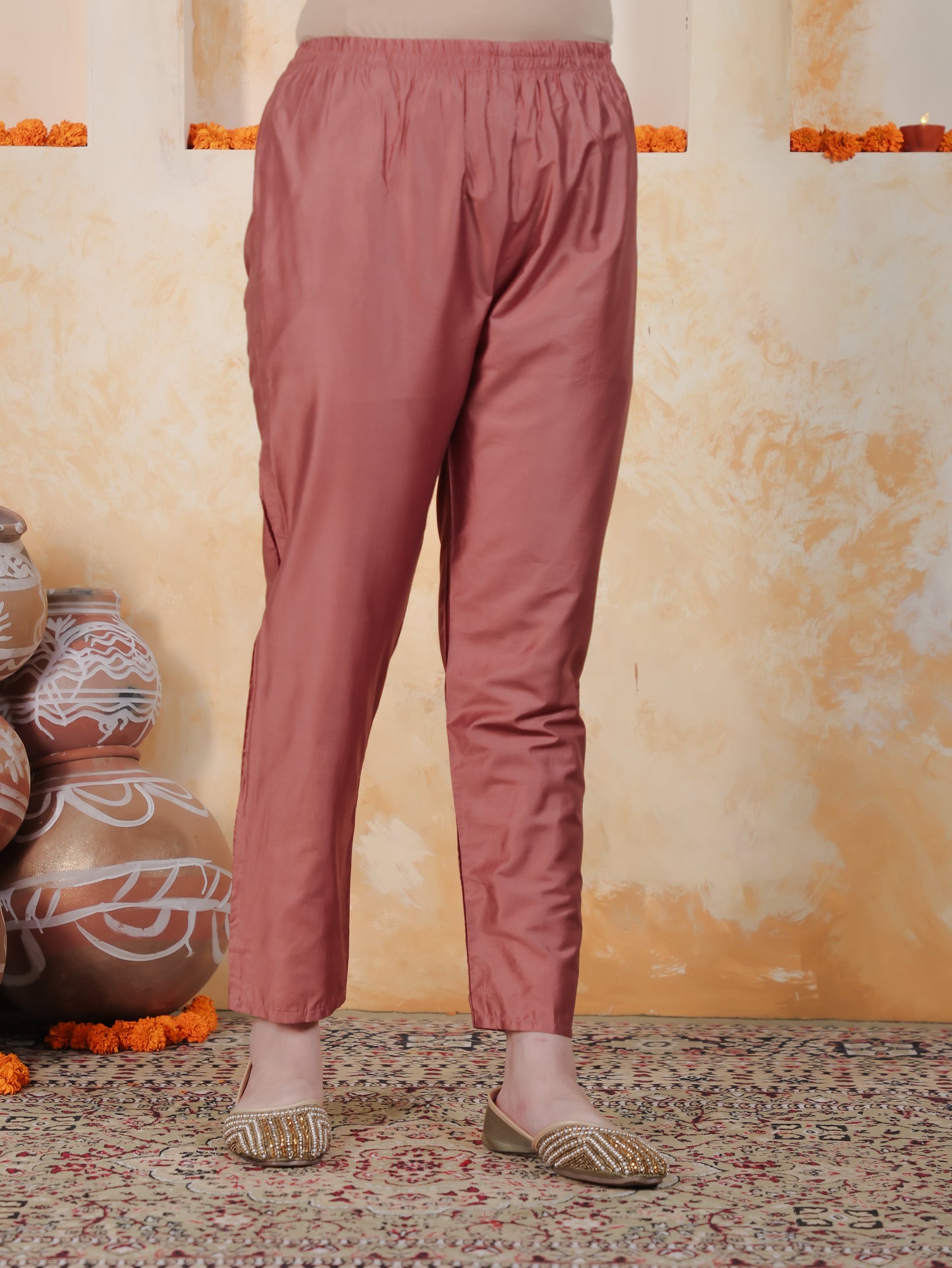 Zari Rose Gold Viscose Jacquard Straight Kurta