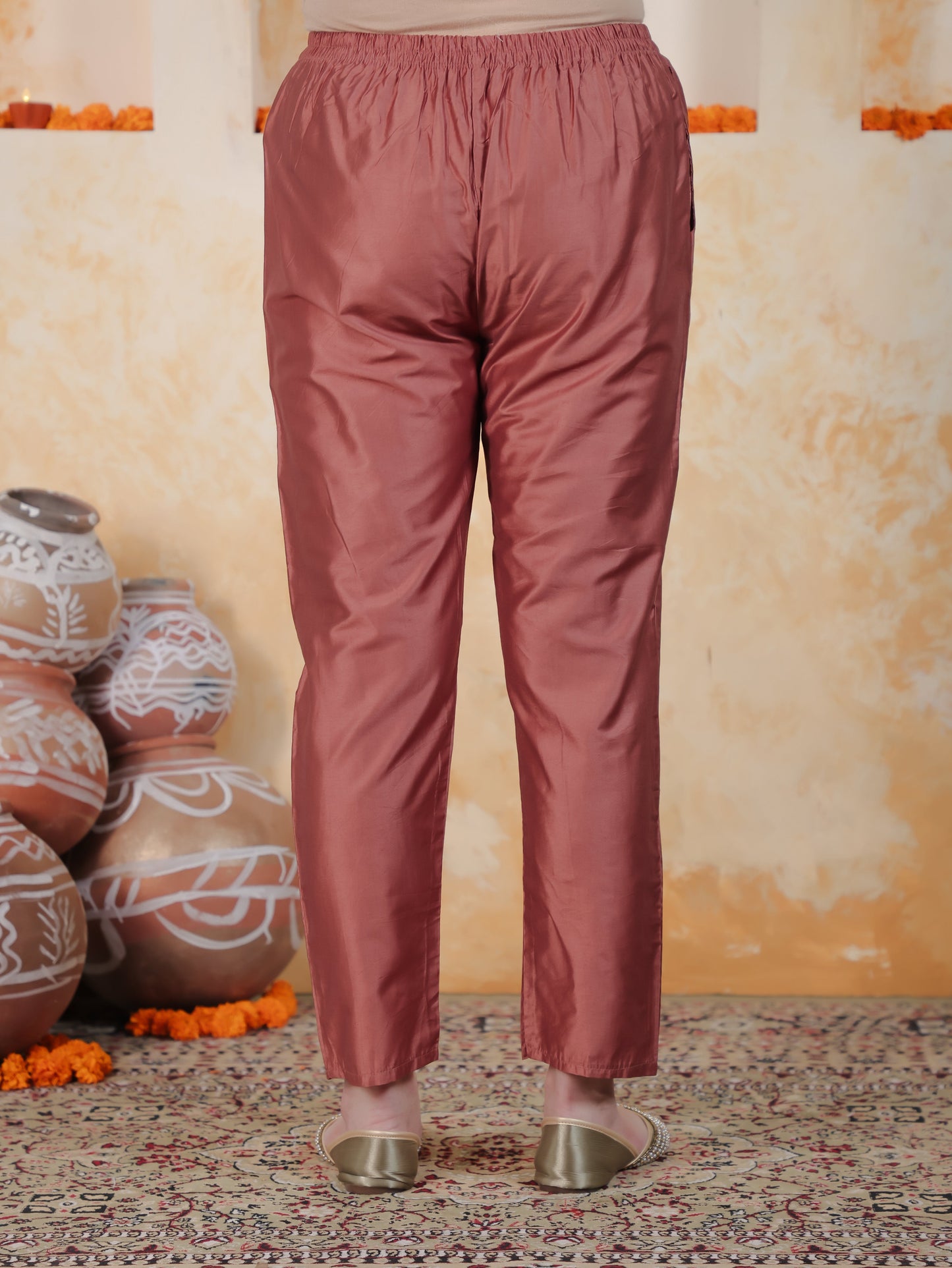 Zari Rose Gold Viscose Jacquard Straight Kurta