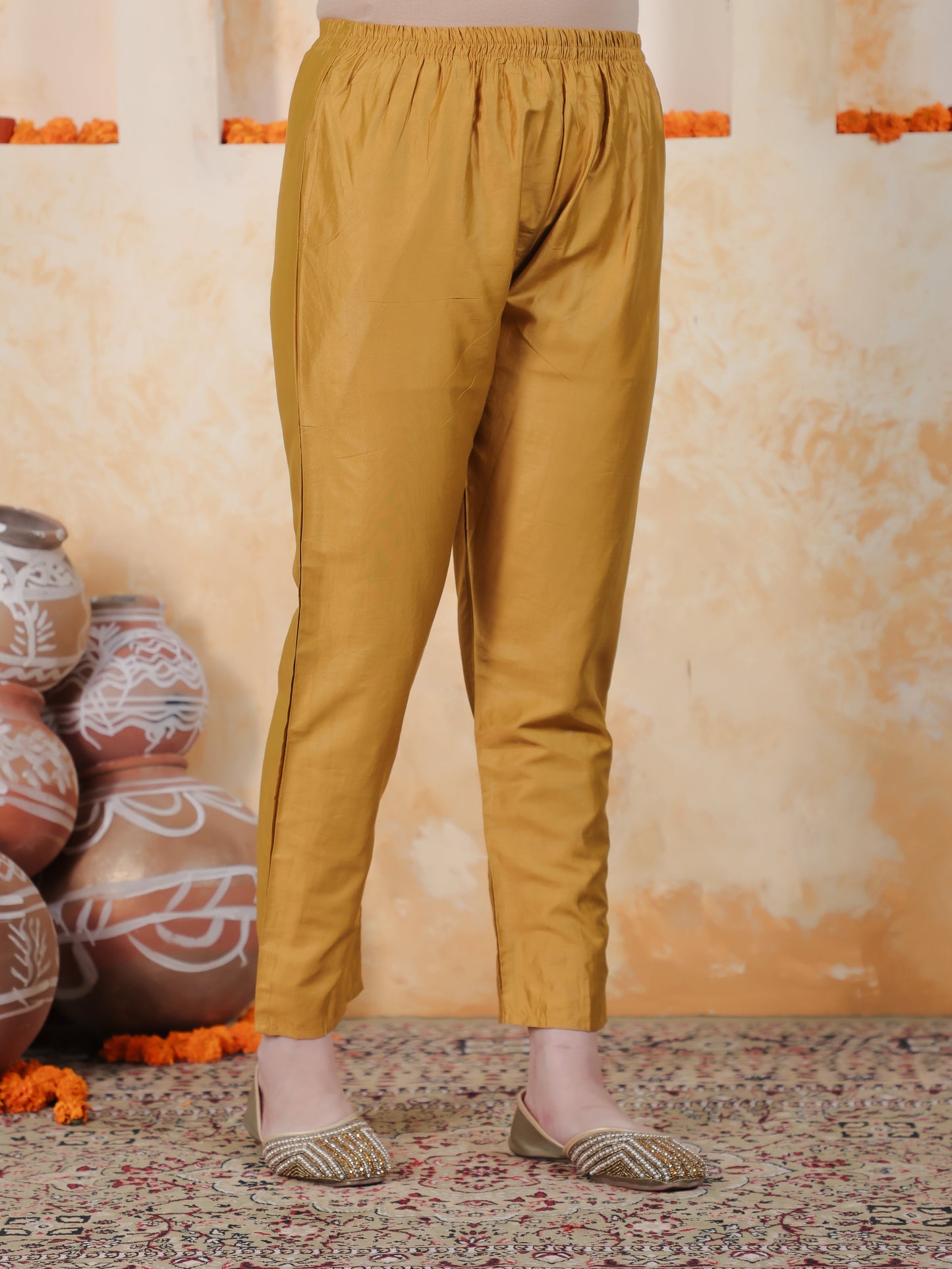 Zari Mustard Viscose Jacquard Straight Kurta