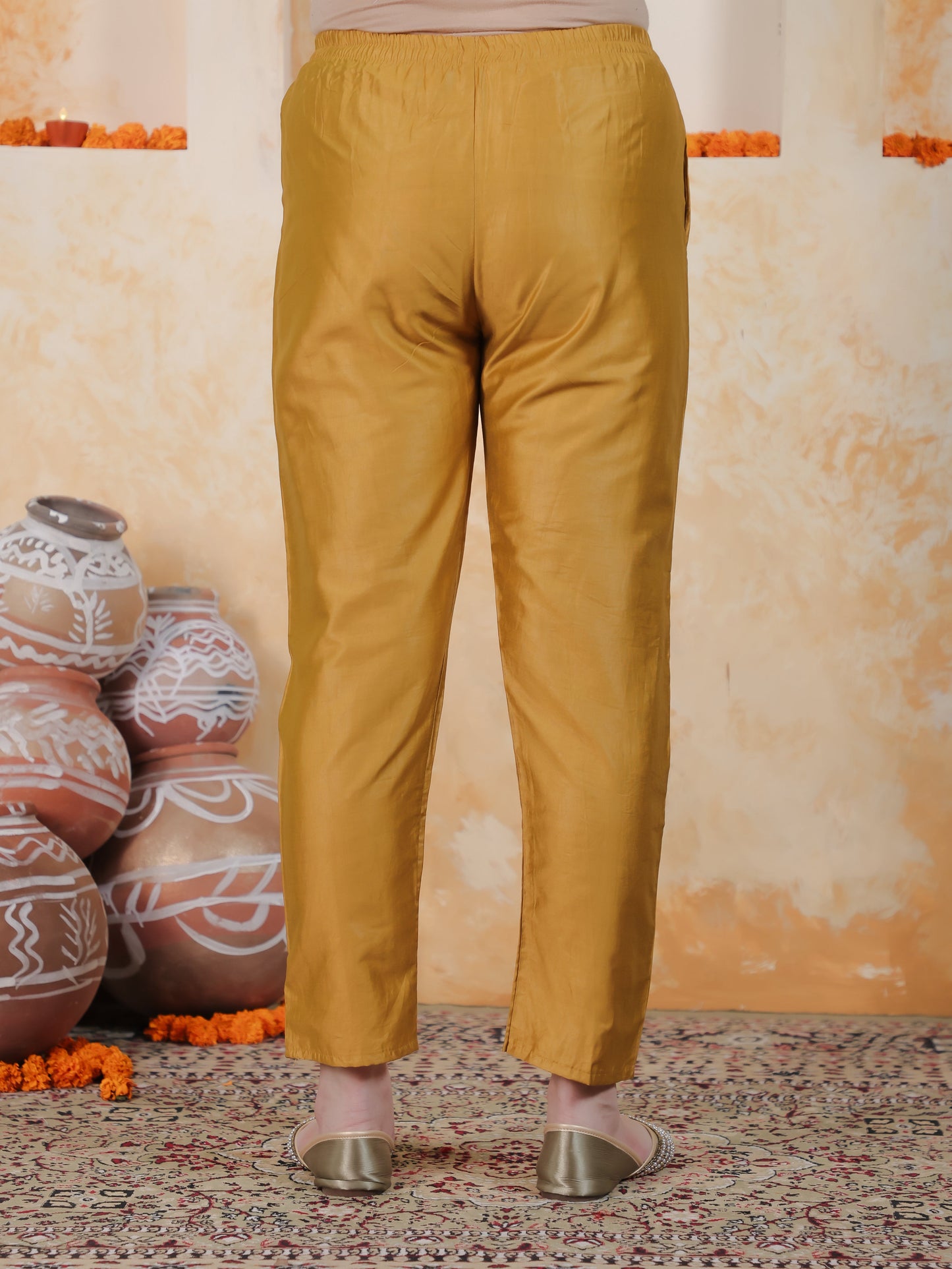 Zari Mustard Viscose Jacquard Straight Kurta