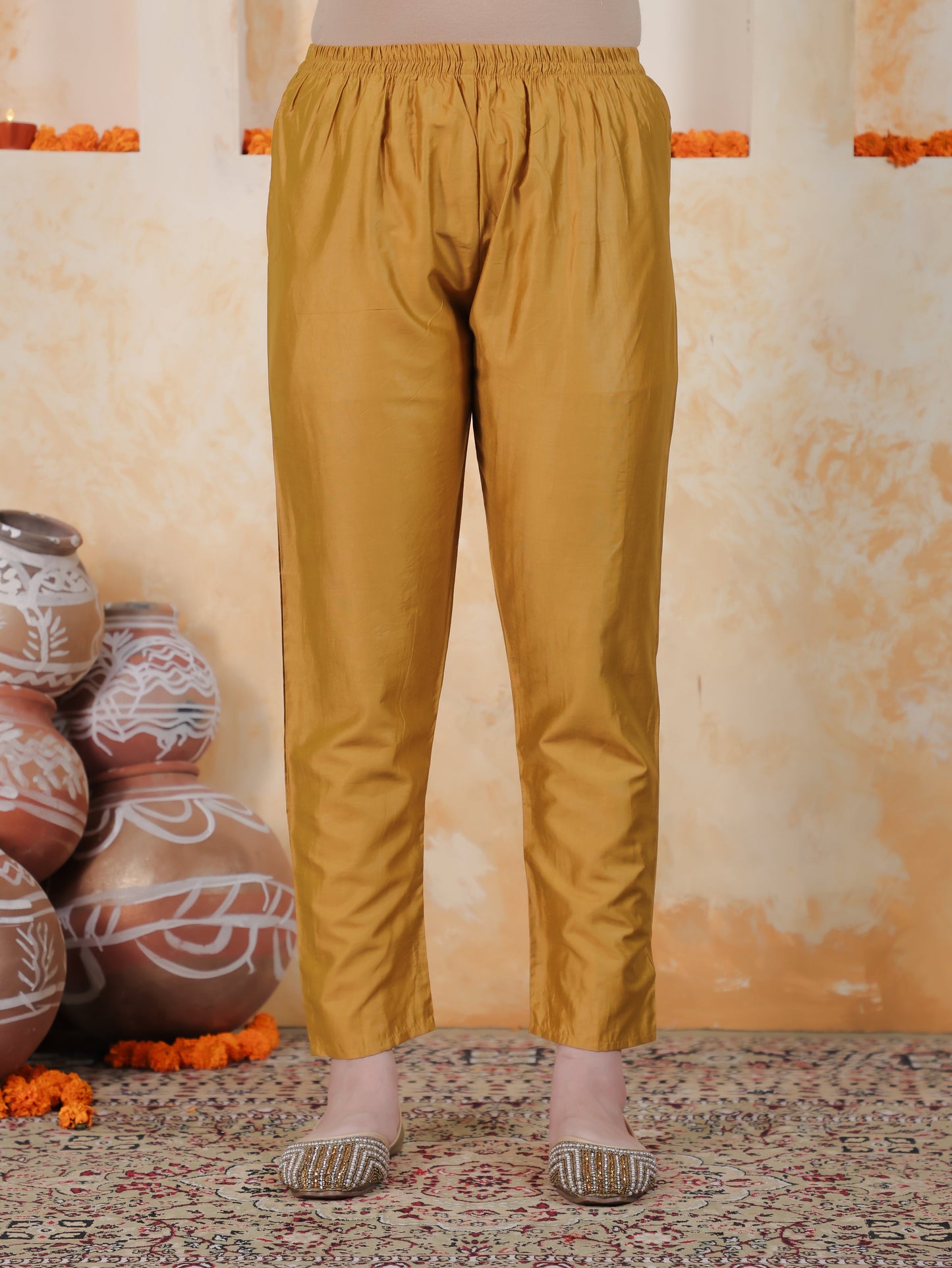 Zari Mustard Viscose Jacquard Straight Kurta