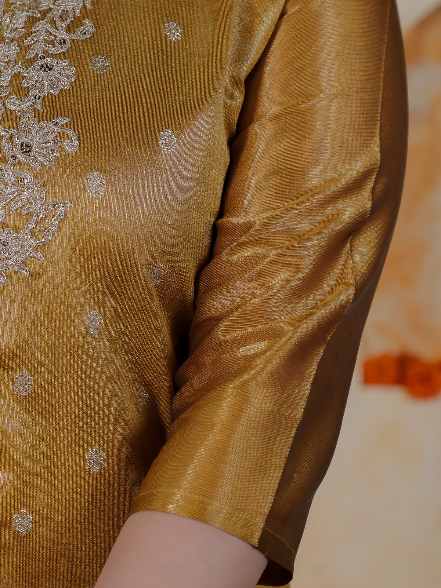 Zari Mustard Viscose Jacquard Straight Kurta