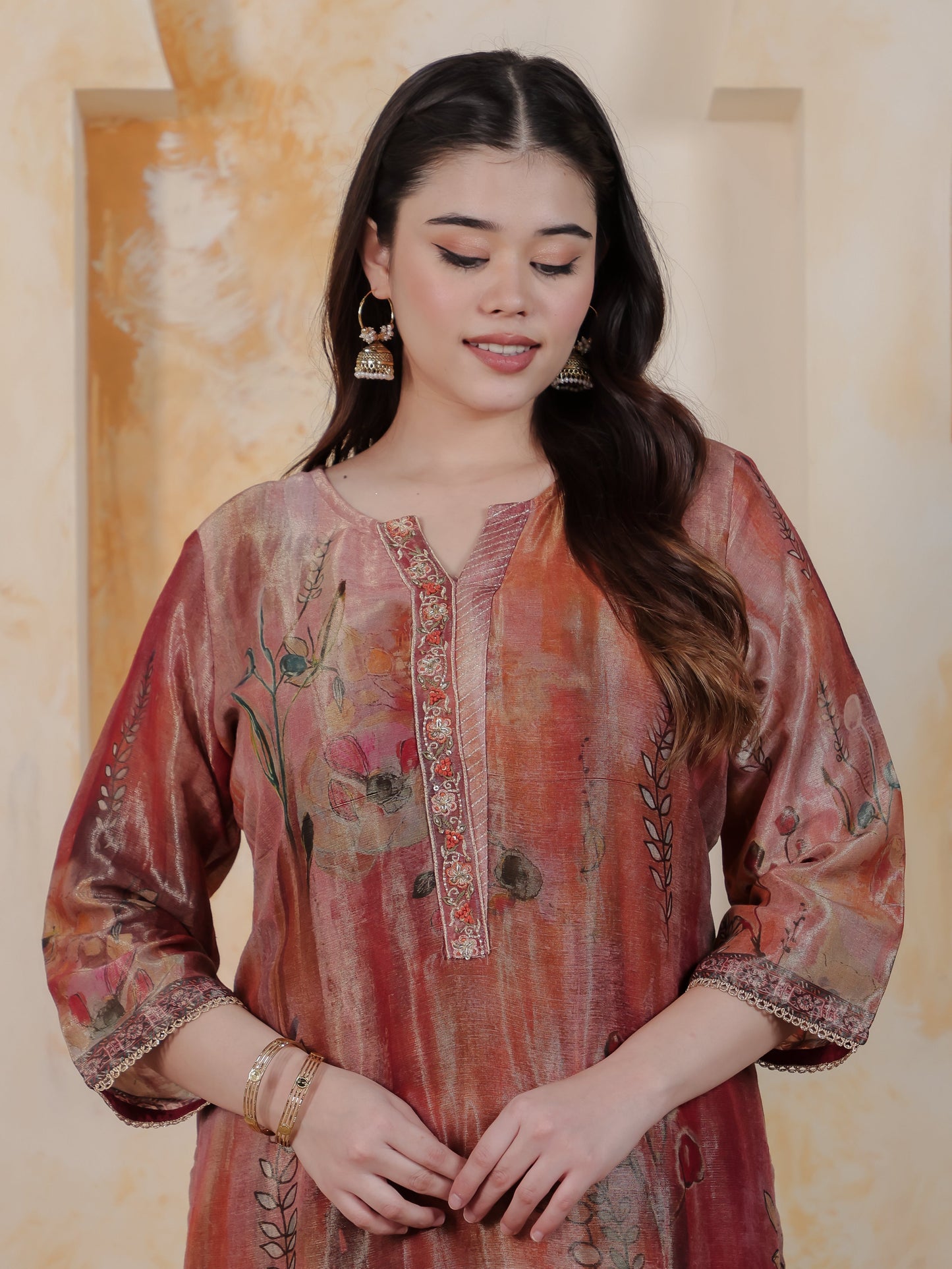 Embroidered Multi Coloured Digital Organza Straight Kurta