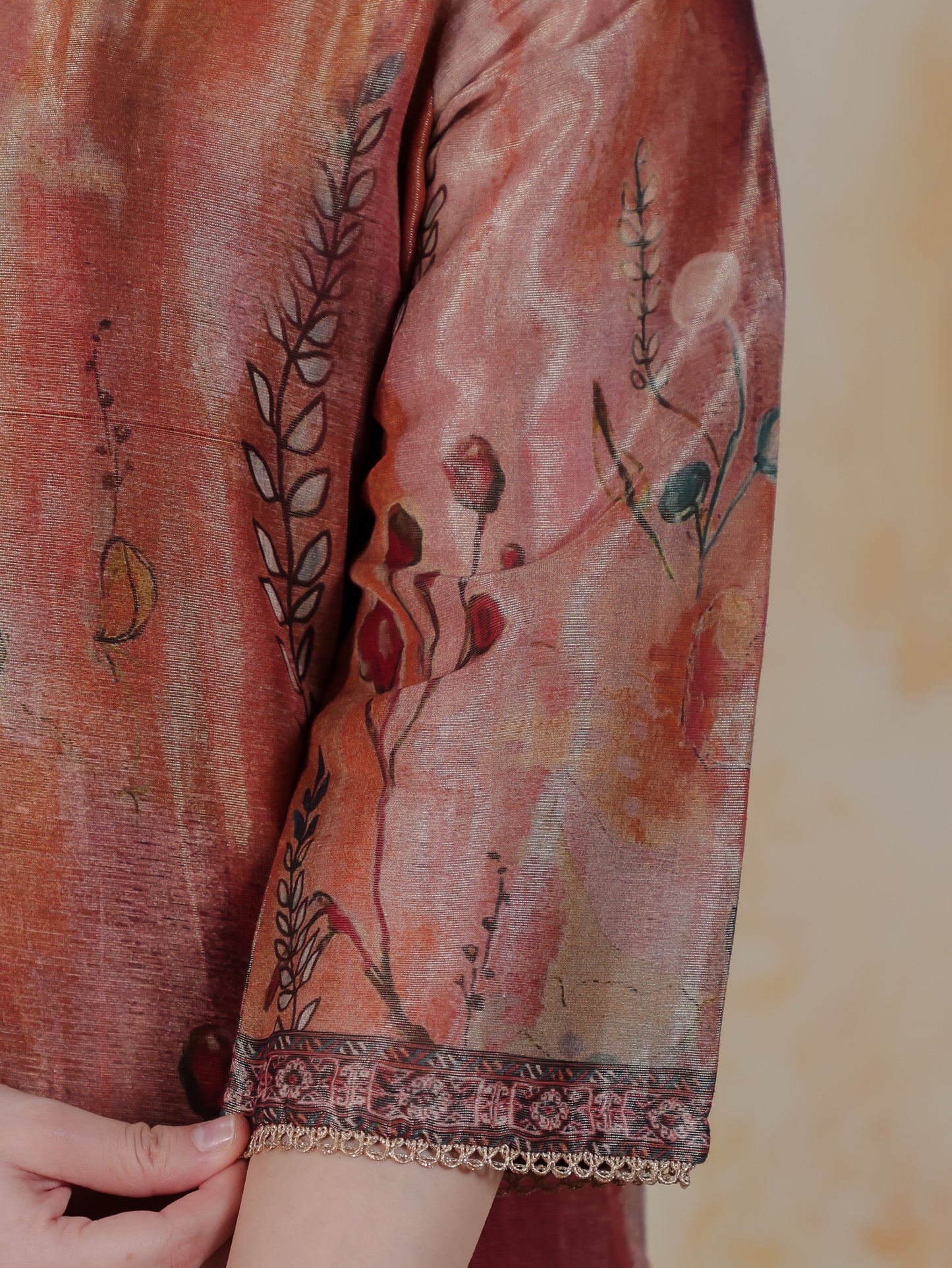 Embroidered Multi Coloured Digital Organza Straight Kurta