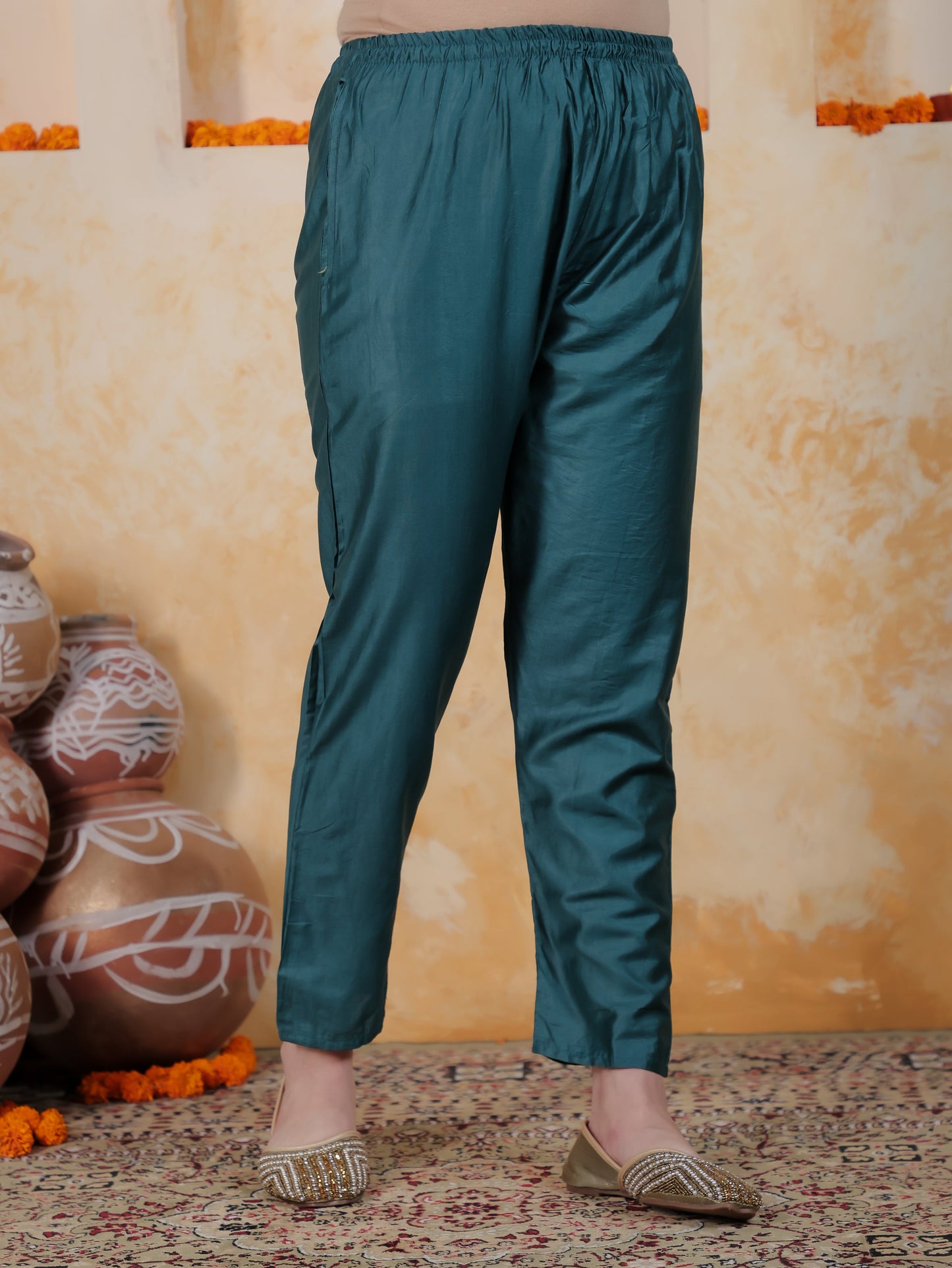 Zari Teal Viscose Jacquard Straight Kurta