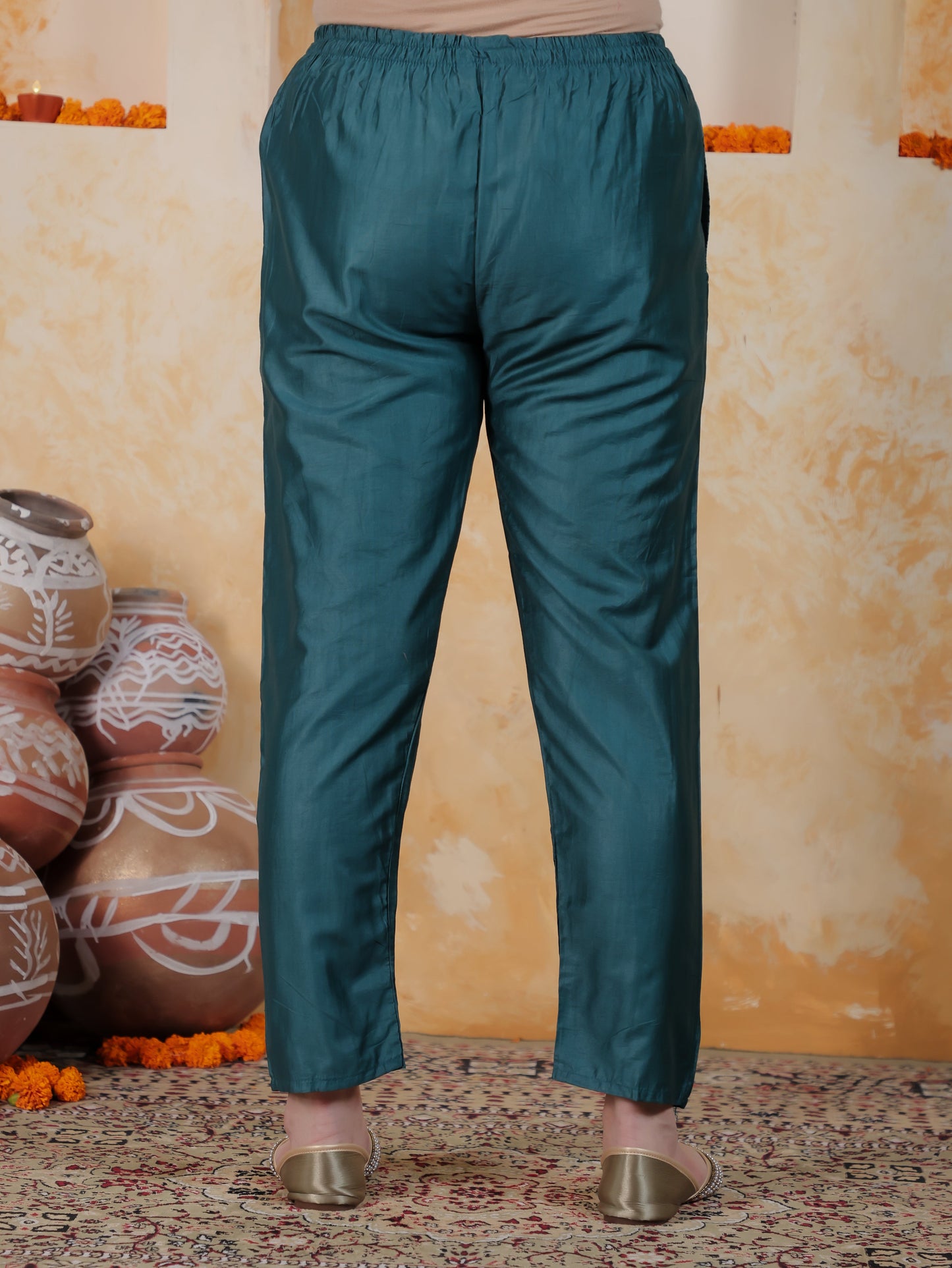 Zari Teal Viscose Jacquard Straight Kurta