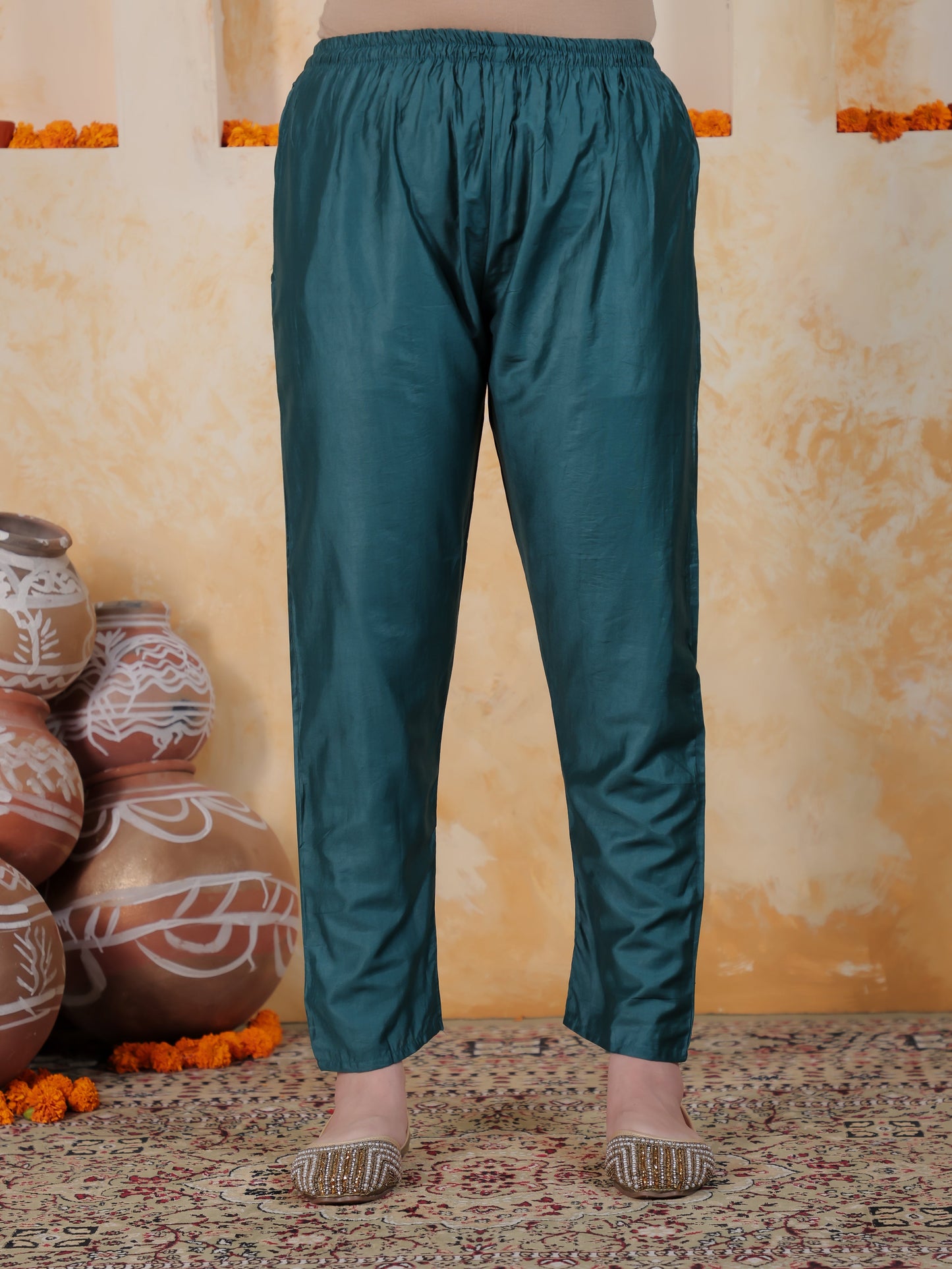Zari Teal Viscose Jacquard Straight Kurta