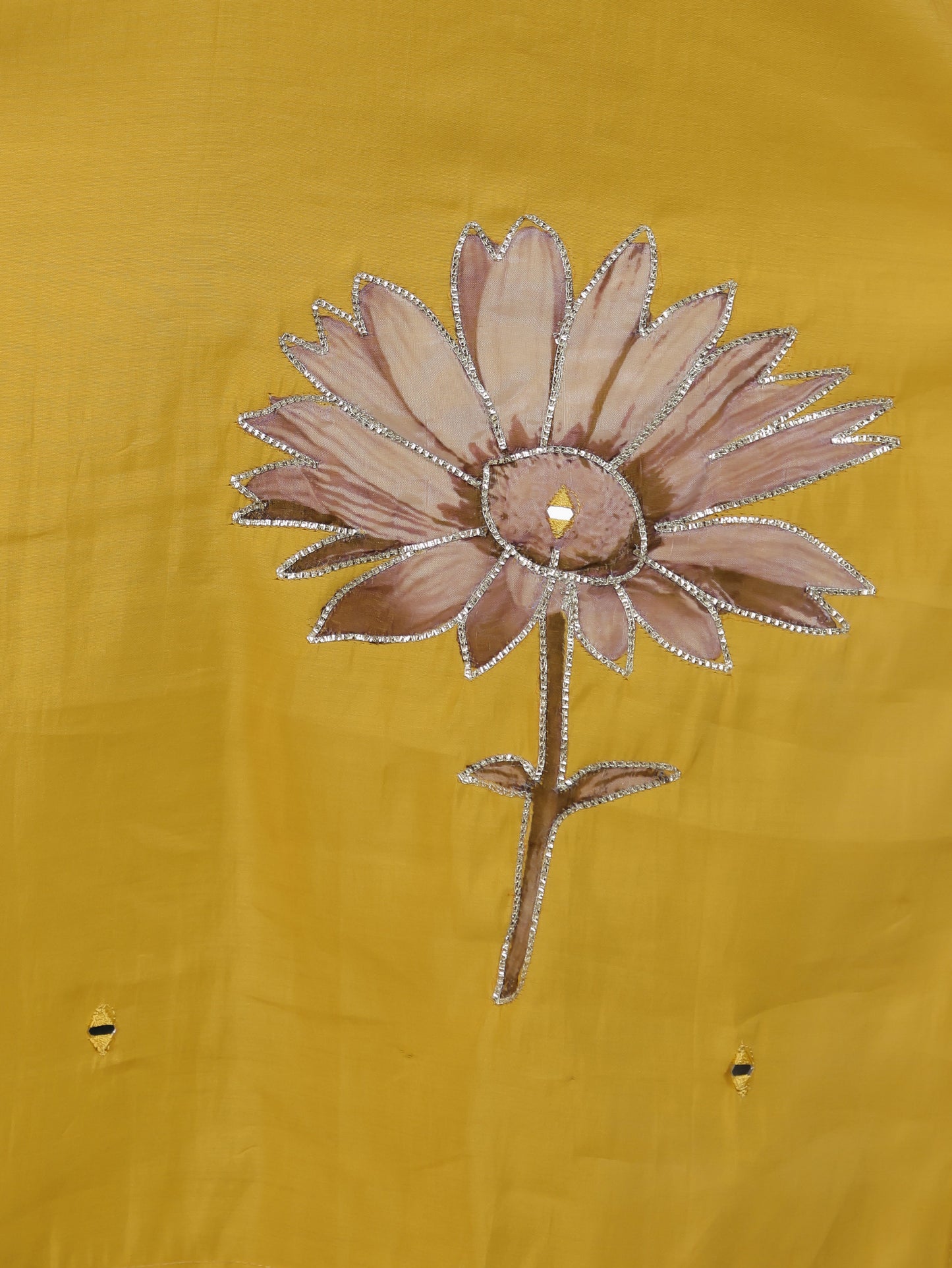 Mirror Work Mustard Placement Print Roman silk Straight Kurta