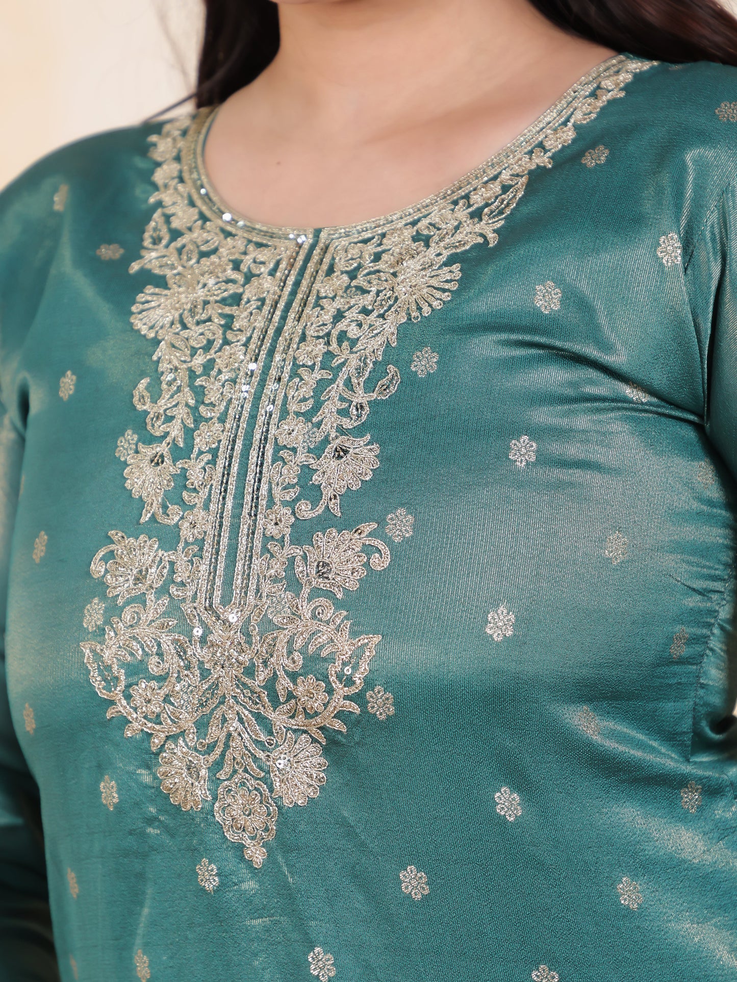 Zari Sea Green Viscose Jacquard Straight Kurta