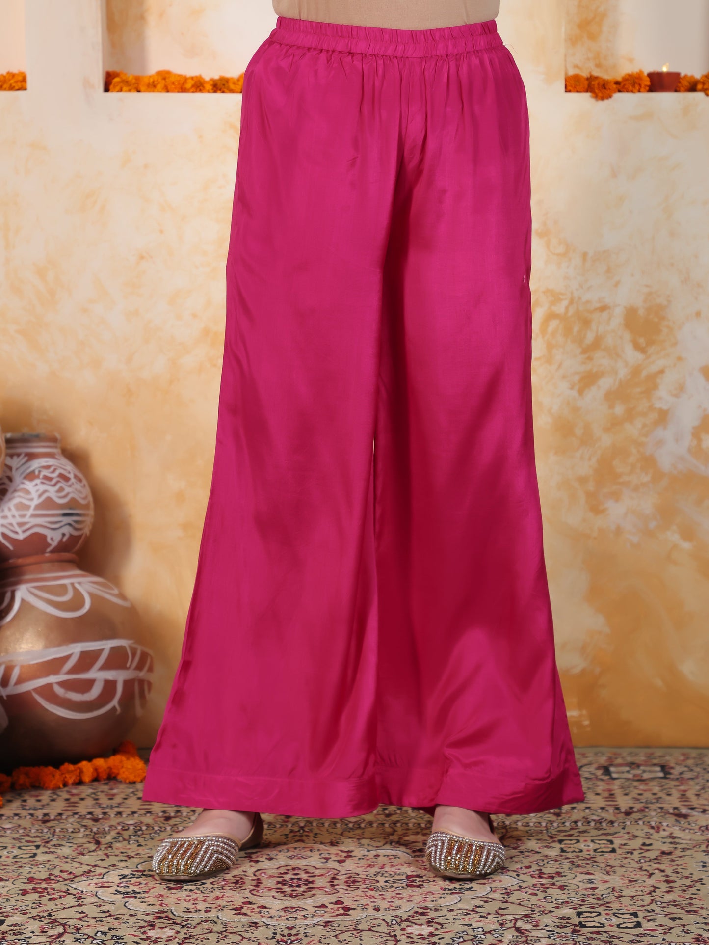 Zari Fuchsia Solid Roman silk A-line Kurta