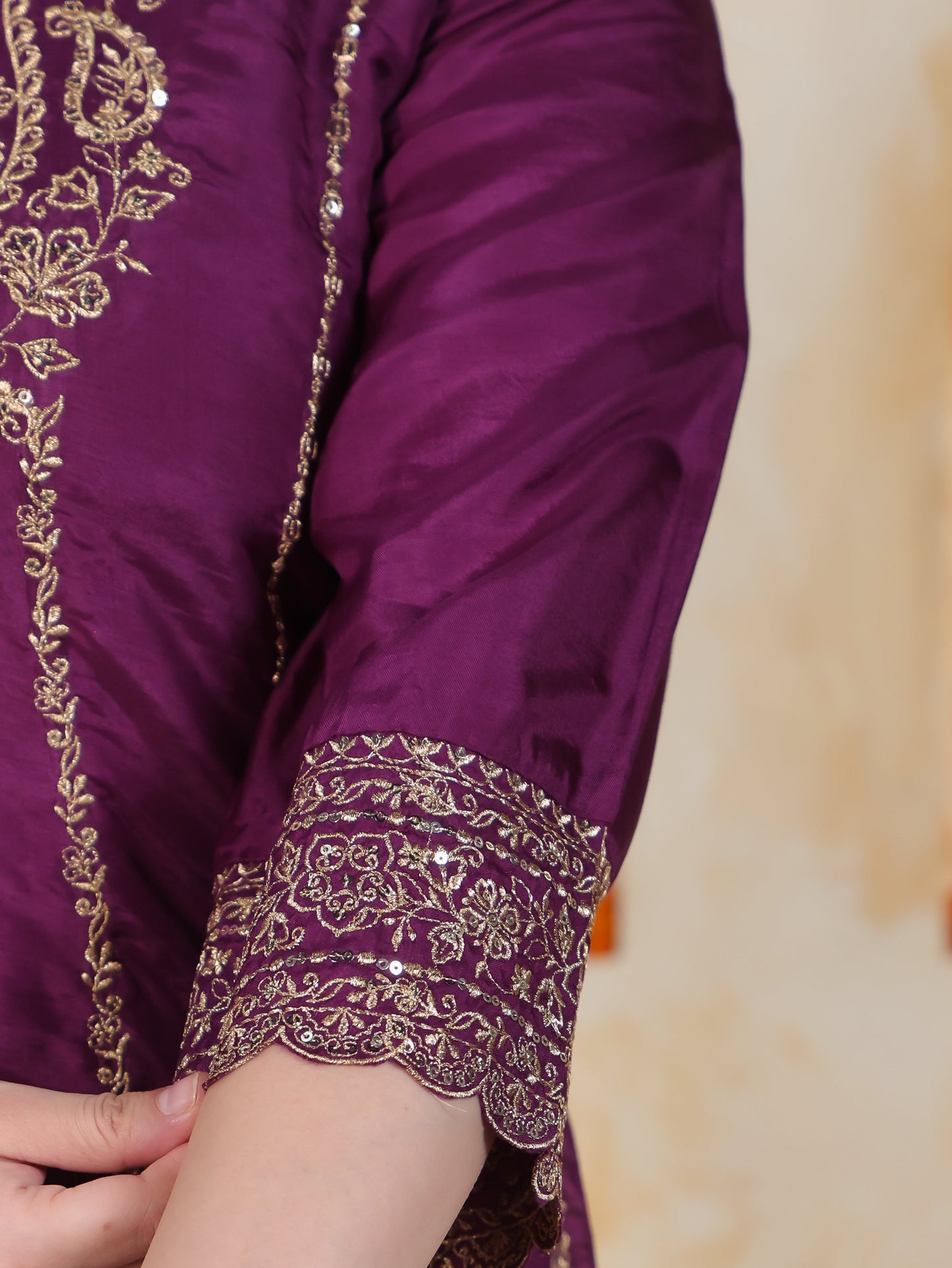 Zari Wine Solid Roman silk A-line Kurta