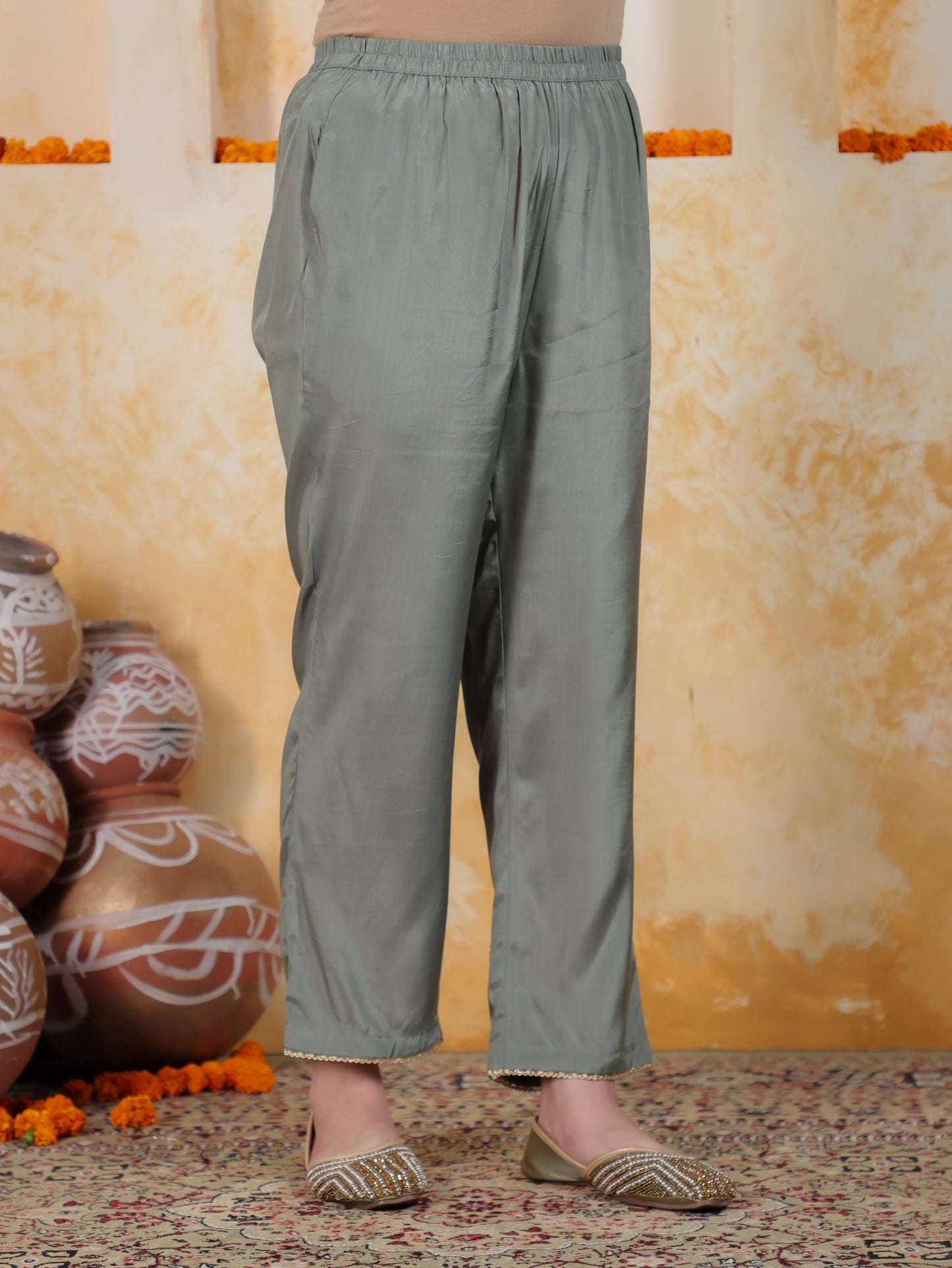 Embroidered Mint Green Digital Organza Straight Kurta