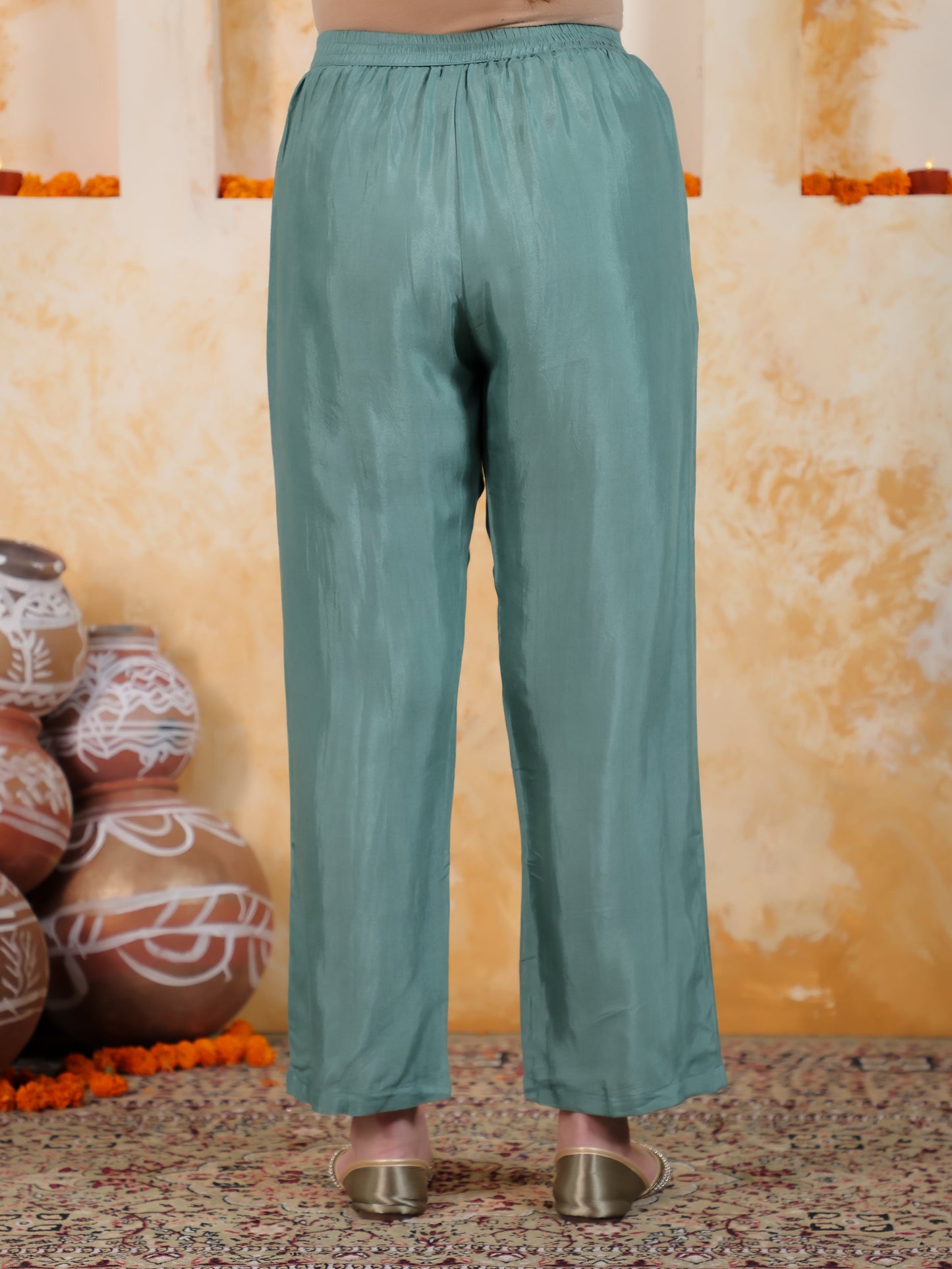 Zari Sea Blue Organza A-line Kurta