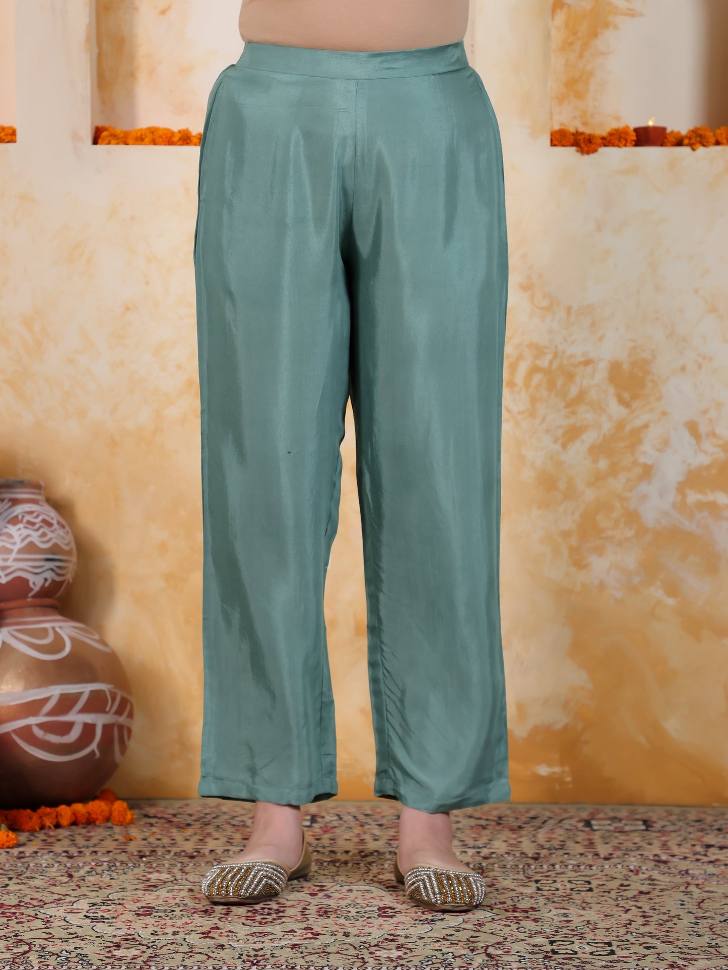 Zari Sea Blue Organza A-line Kurta
