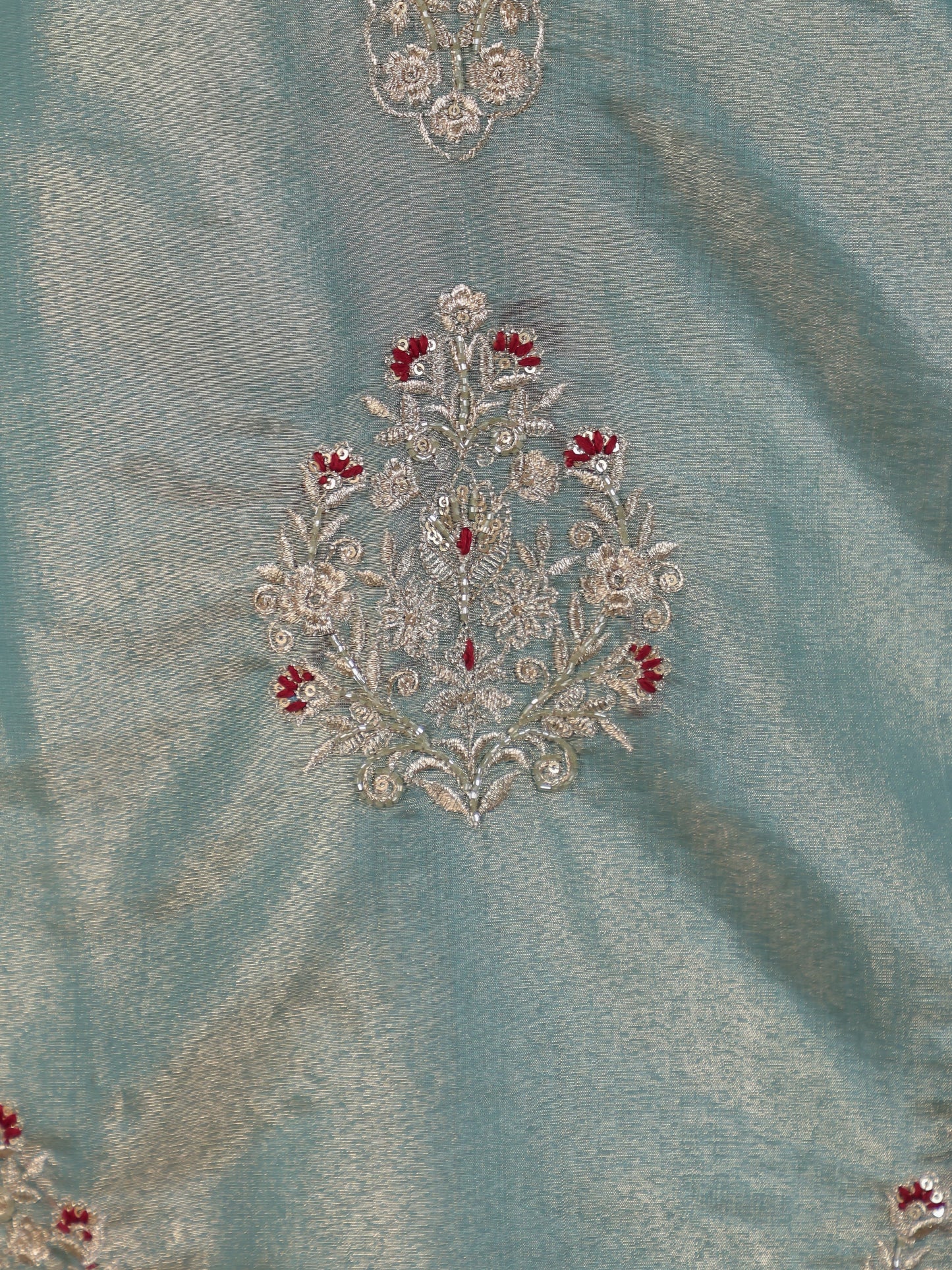 Zari Sea Blue Organza A-line Kurta