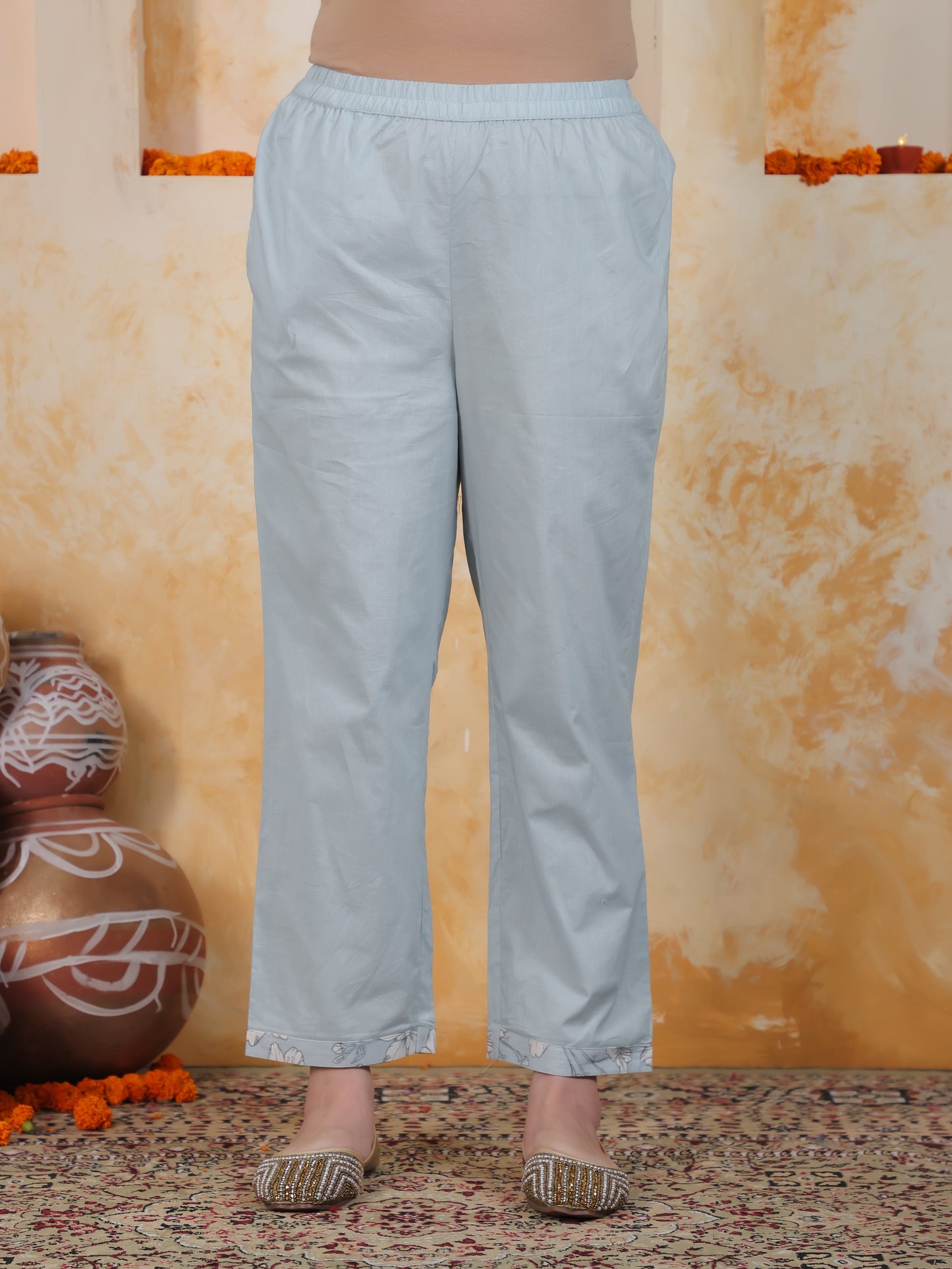 Embroidered Sky Blue Floral Chanderi Straight Kurta