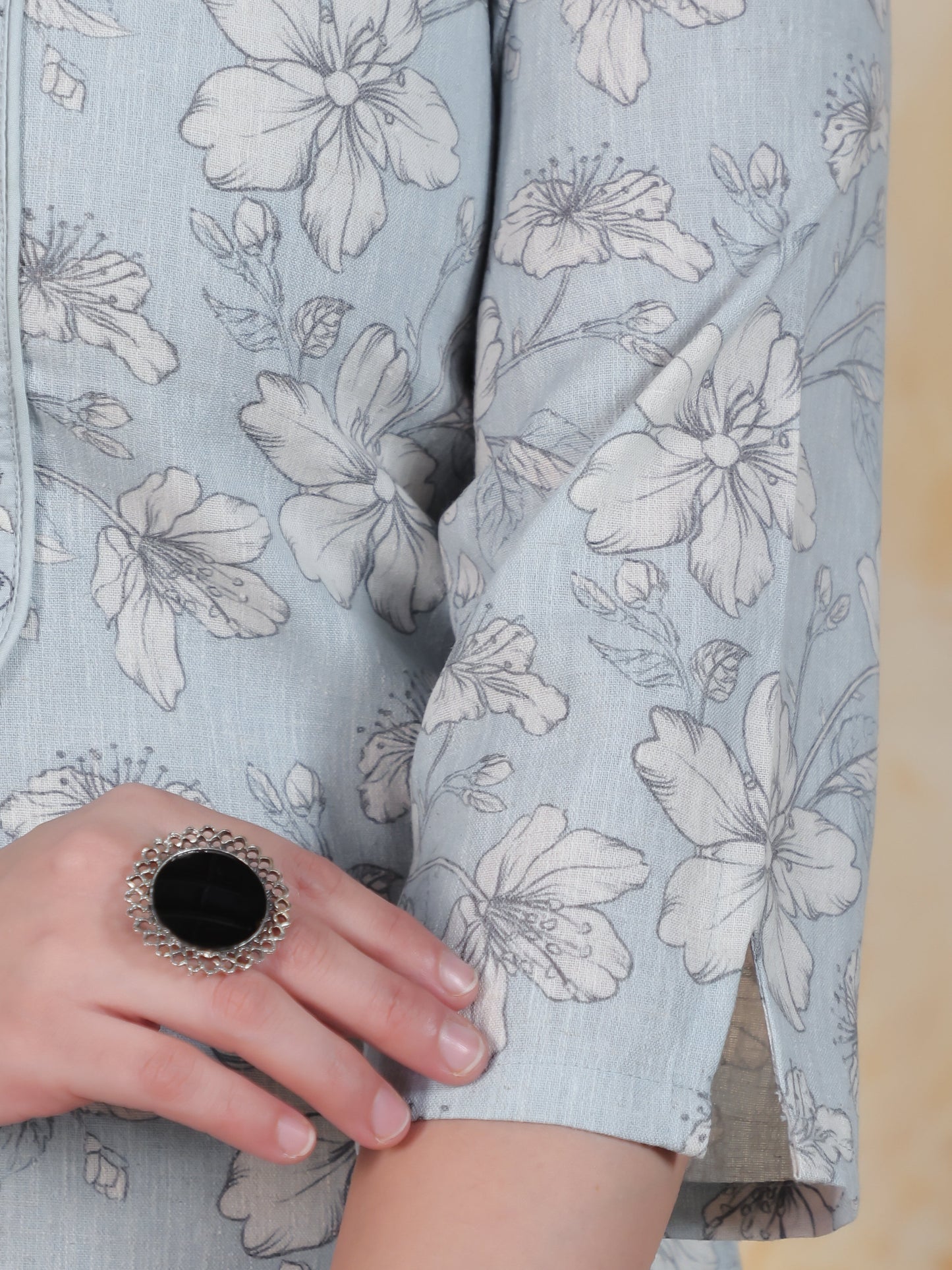 Embroidered Sky Blue Floral Chanderi Straight Kurta