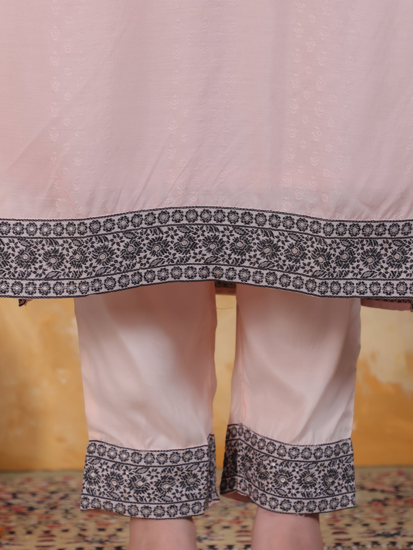 Beads & Stones Ivory Placement Print Cotton Dobby Straight Kurta