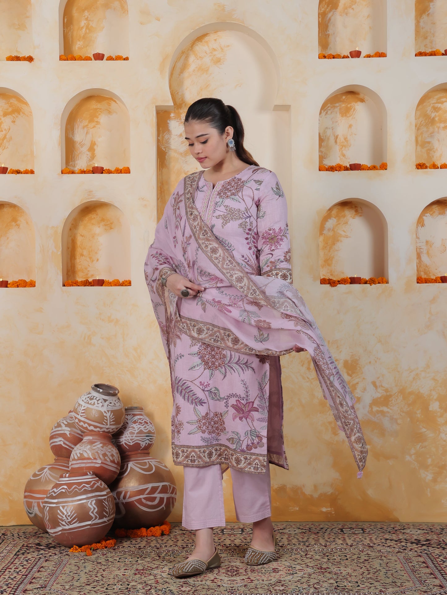 Embroidered Lace Sky Blue Digital Shantoon Straight Kurta