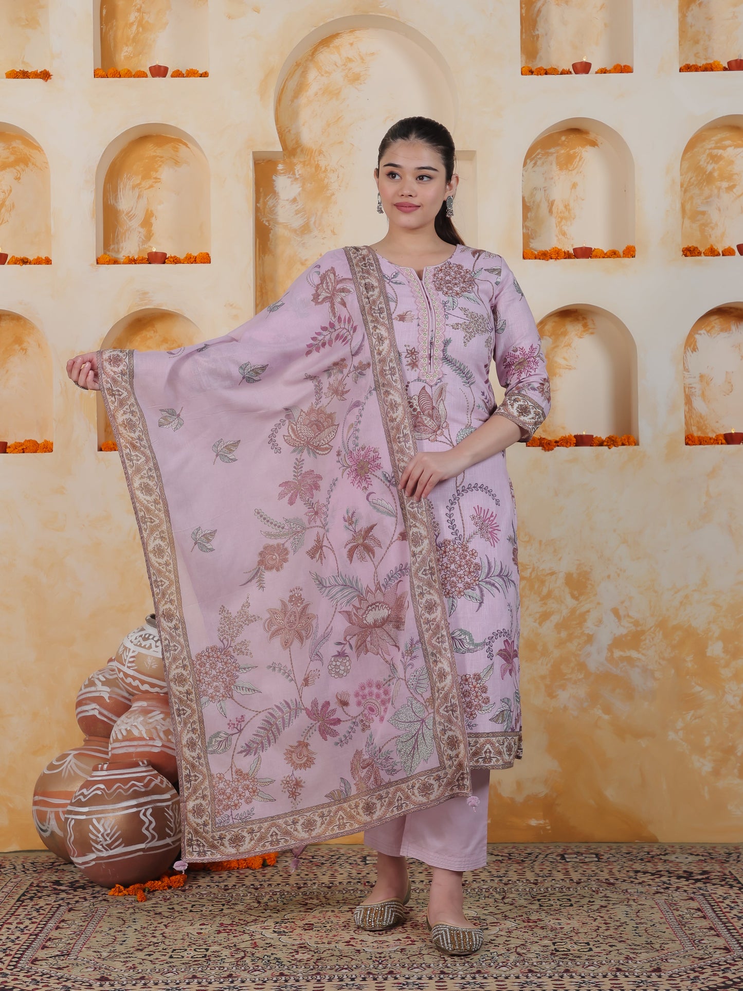 Embroidered Lace Sky Blue Digital Shantoon Straight Kurta