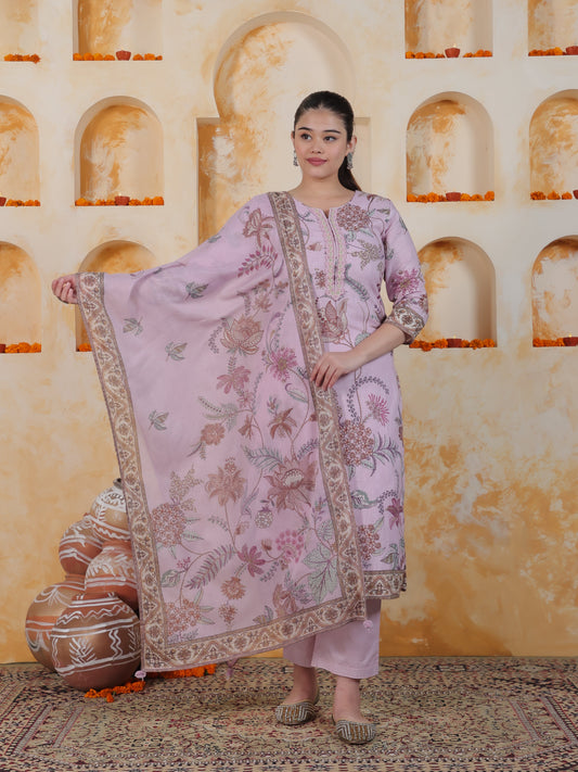 Embroidered Lace Sky Blue Digital Shantoon Straight Kurta