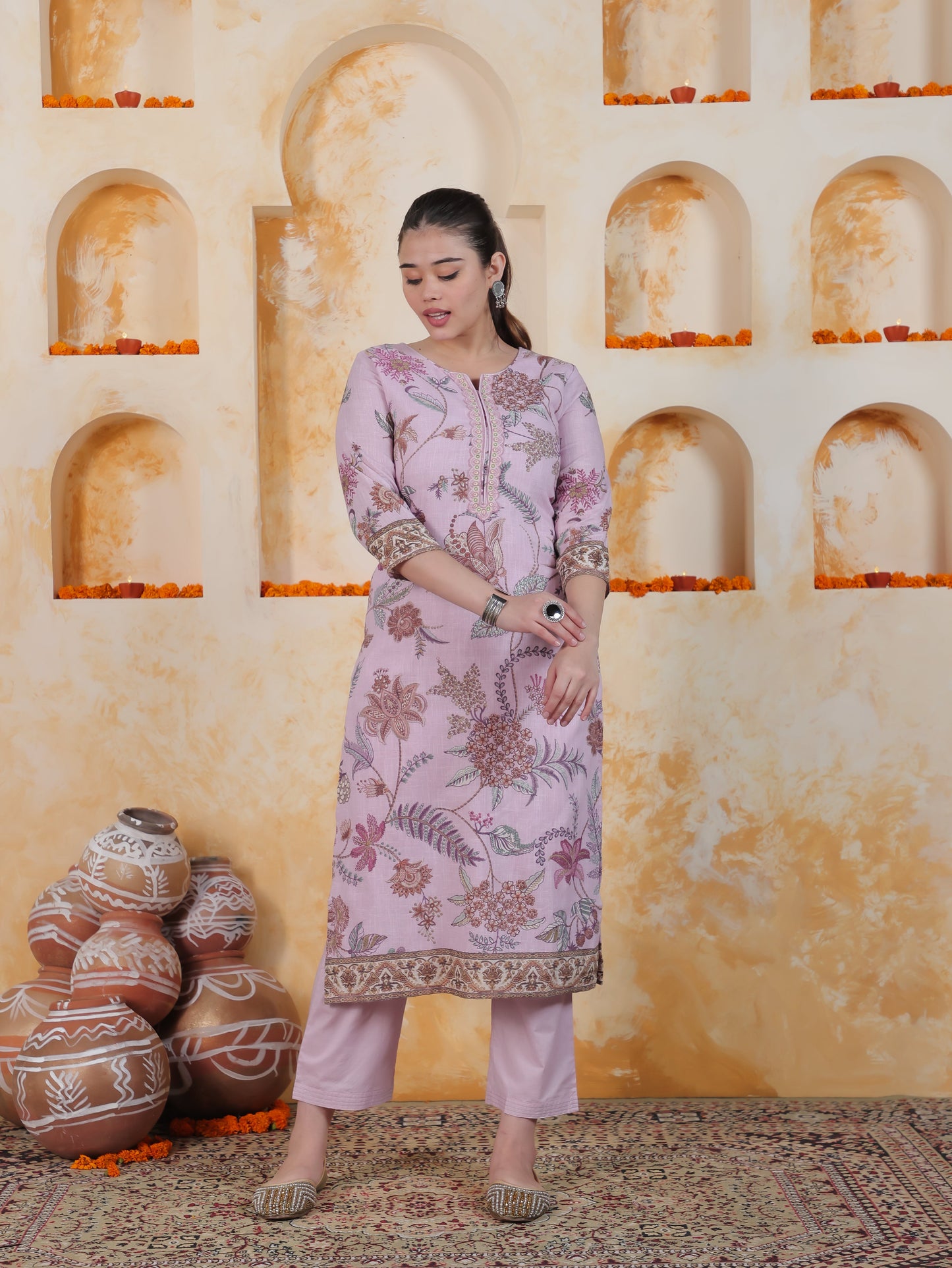 Embroidered Lace Sky Blue Digital Shantoon Straight Kurta