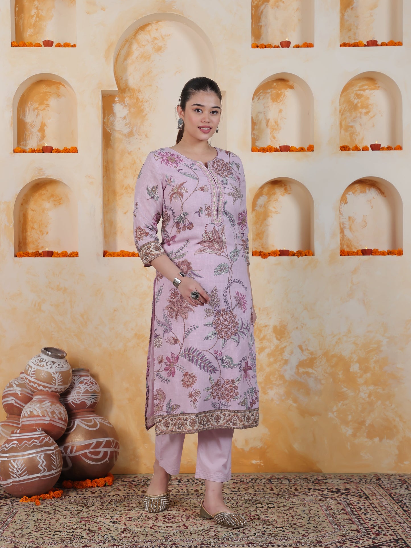 Embroidered Lace Sky Blue Digital Shantoon Straight Kurta