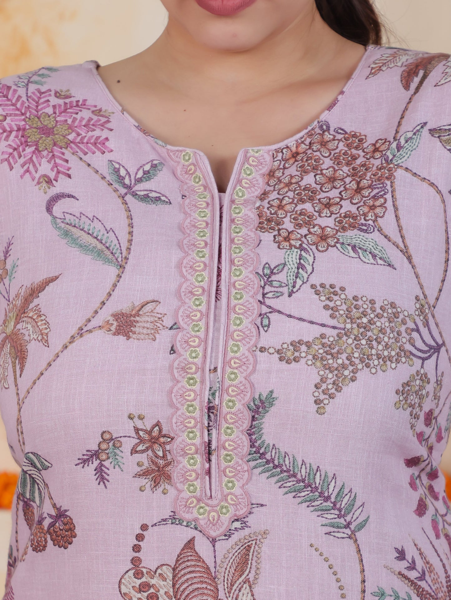 Embroidered Lace Sky Blue Digital Shantoon Straight Kurta