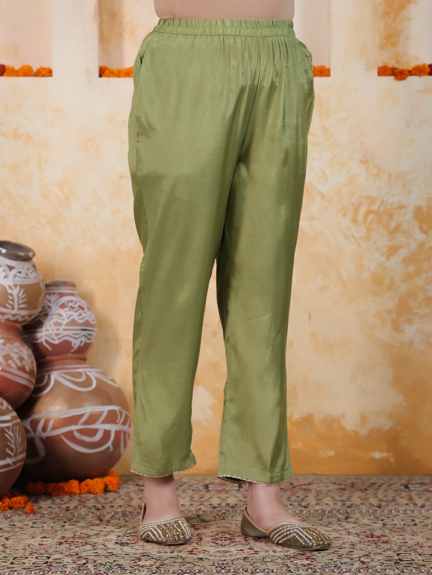 Embroidered Green Digital Organza Straight Kurta