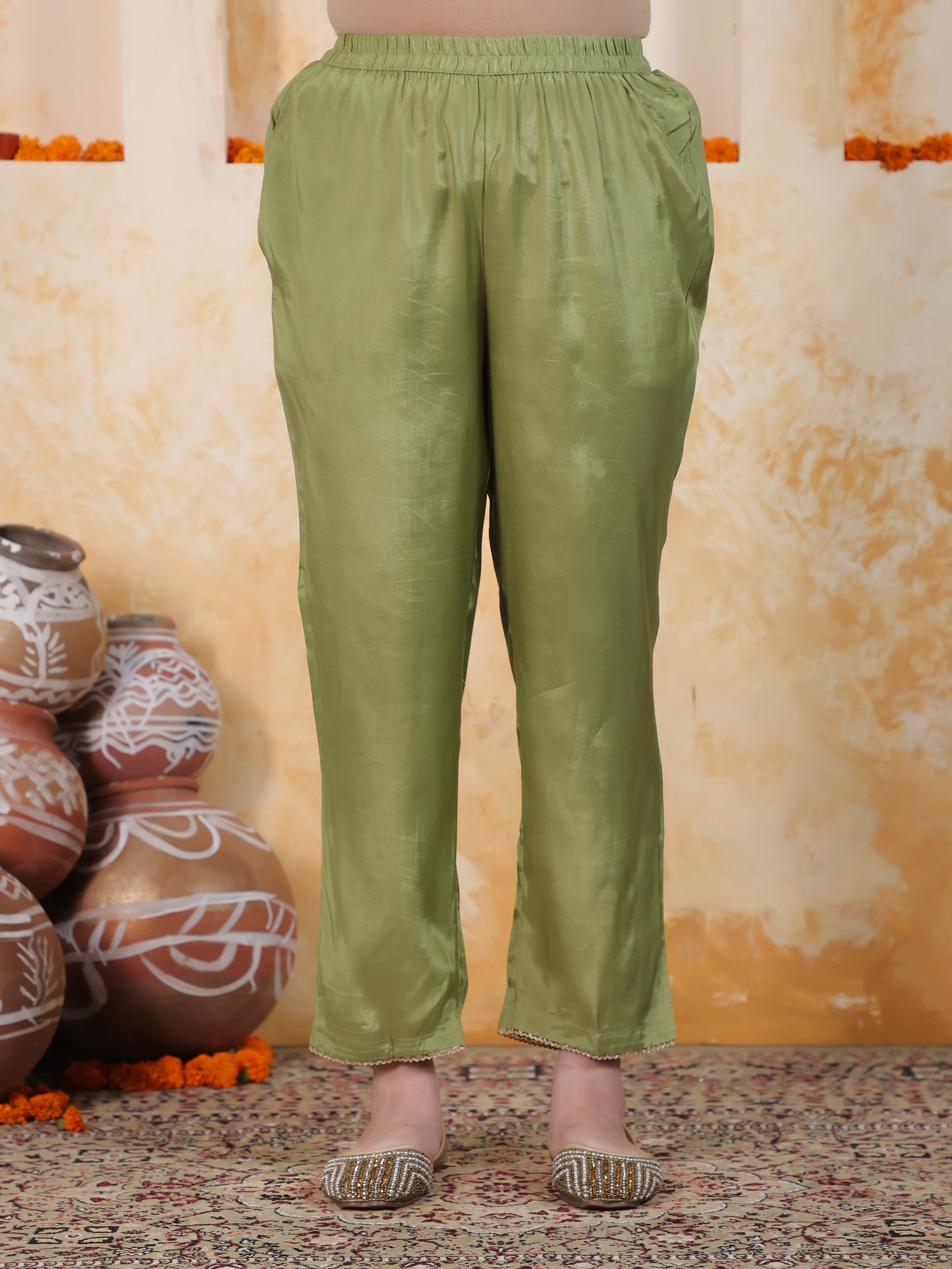 Embroidered Green Digital Organza Straight Kurta