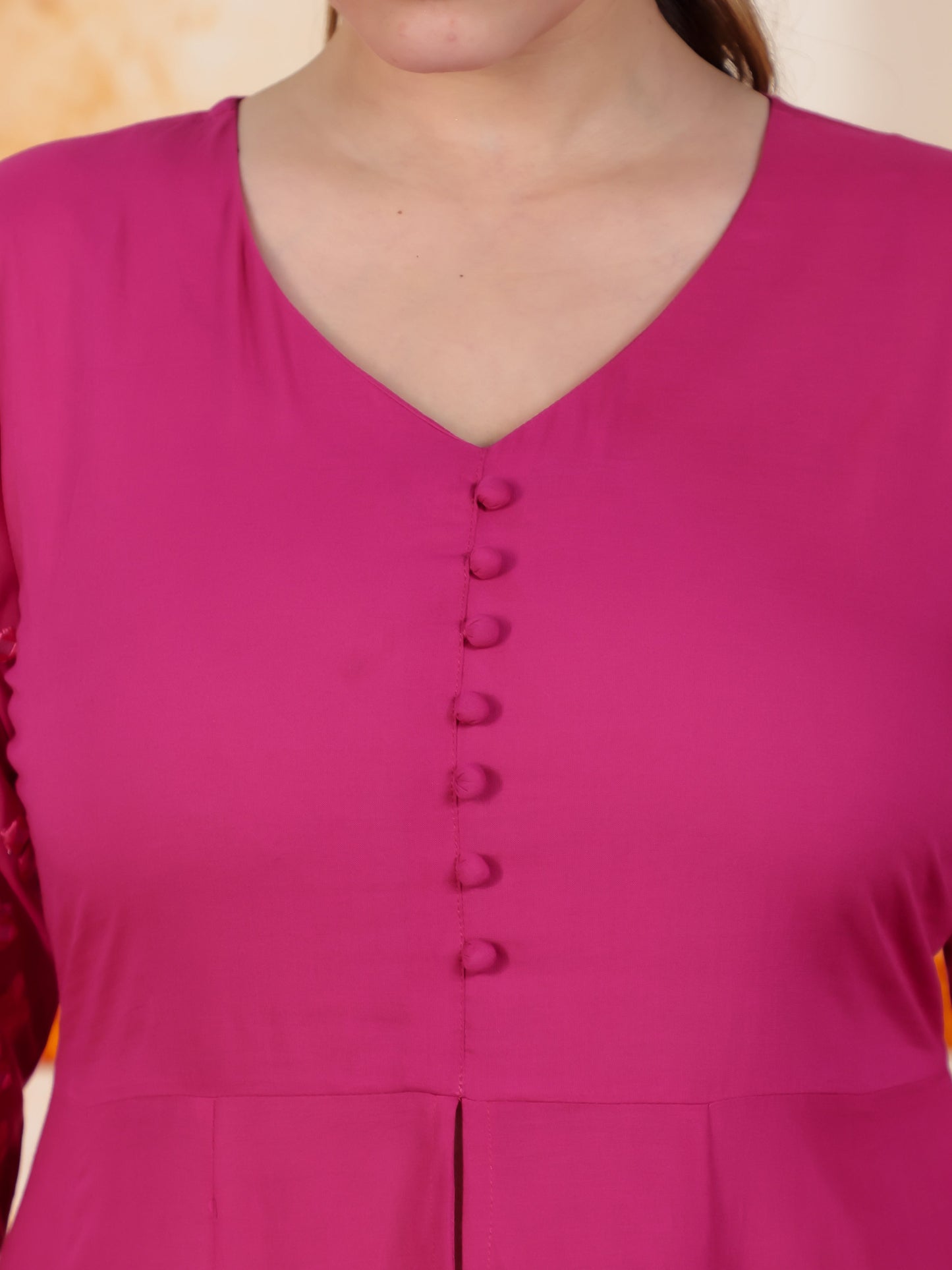 Mirror Work Pink Solid Natural Cotton Gown Kurta