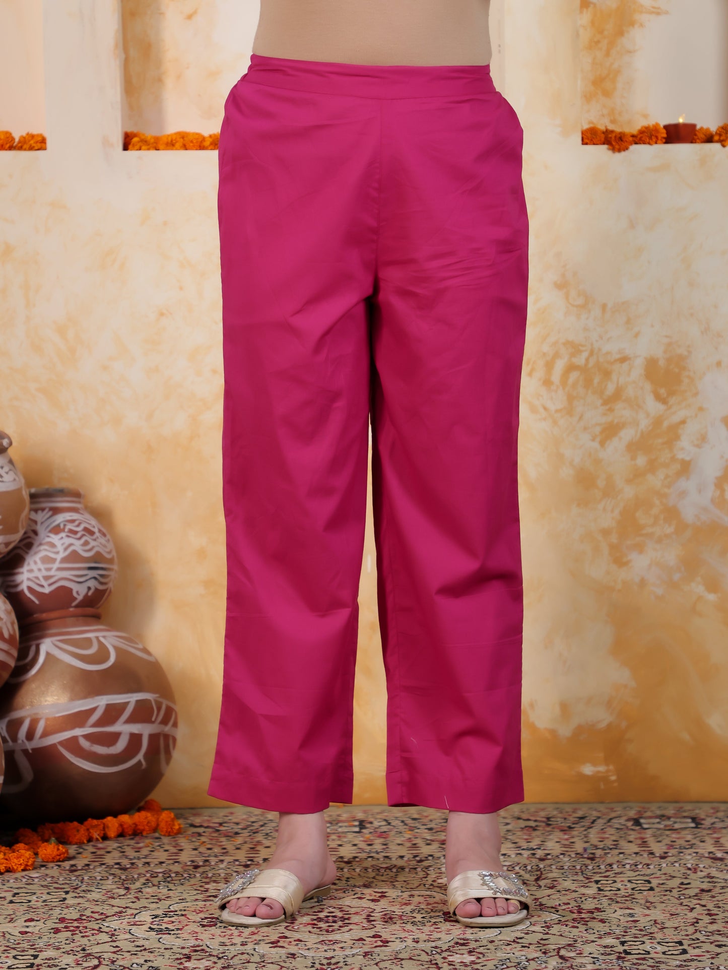 Mirror Work Pink Solid Natural Cotton Gown Kurta