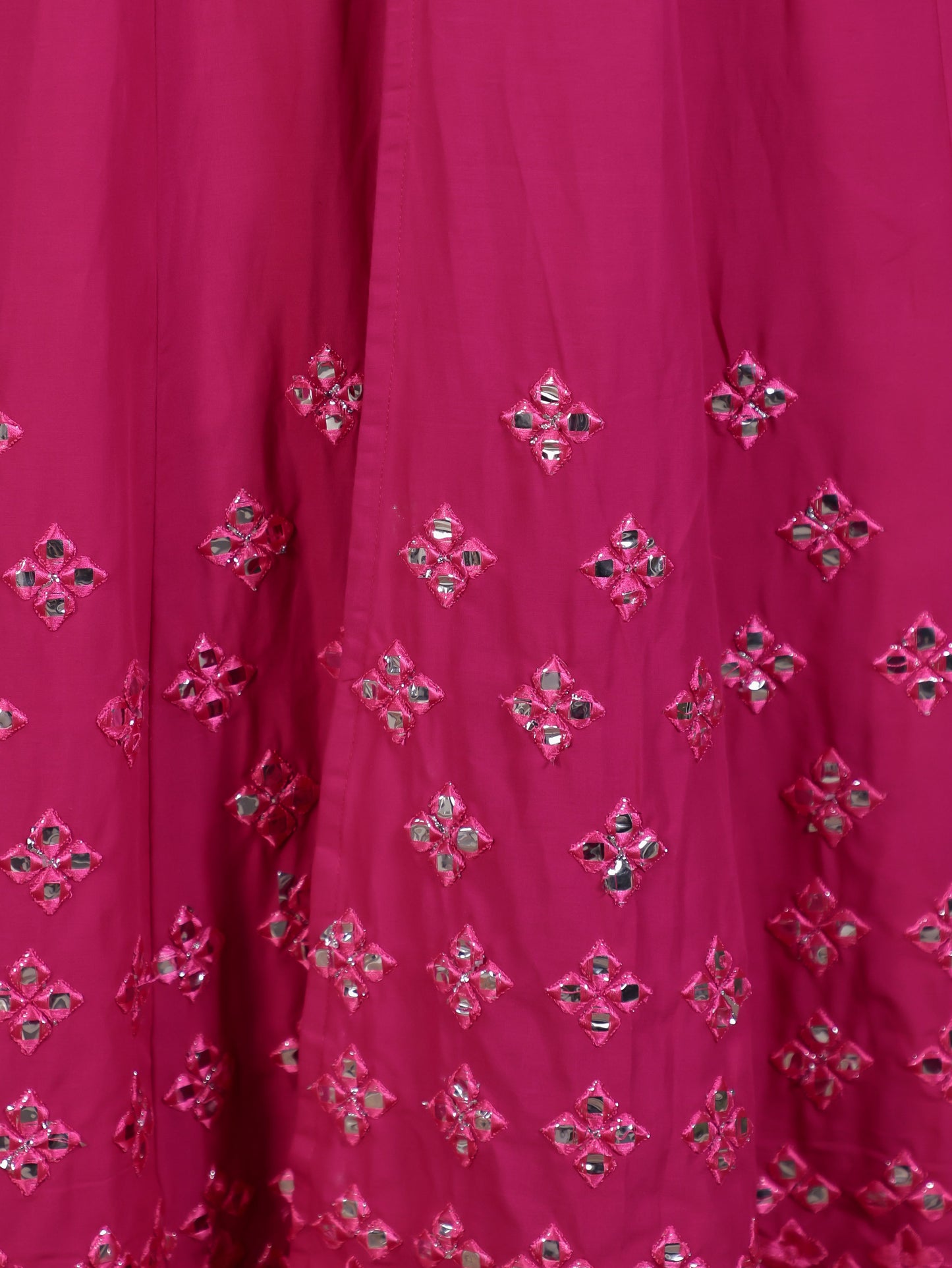 Mirror Work Pink Solid Natural Cotton Gown Kurta