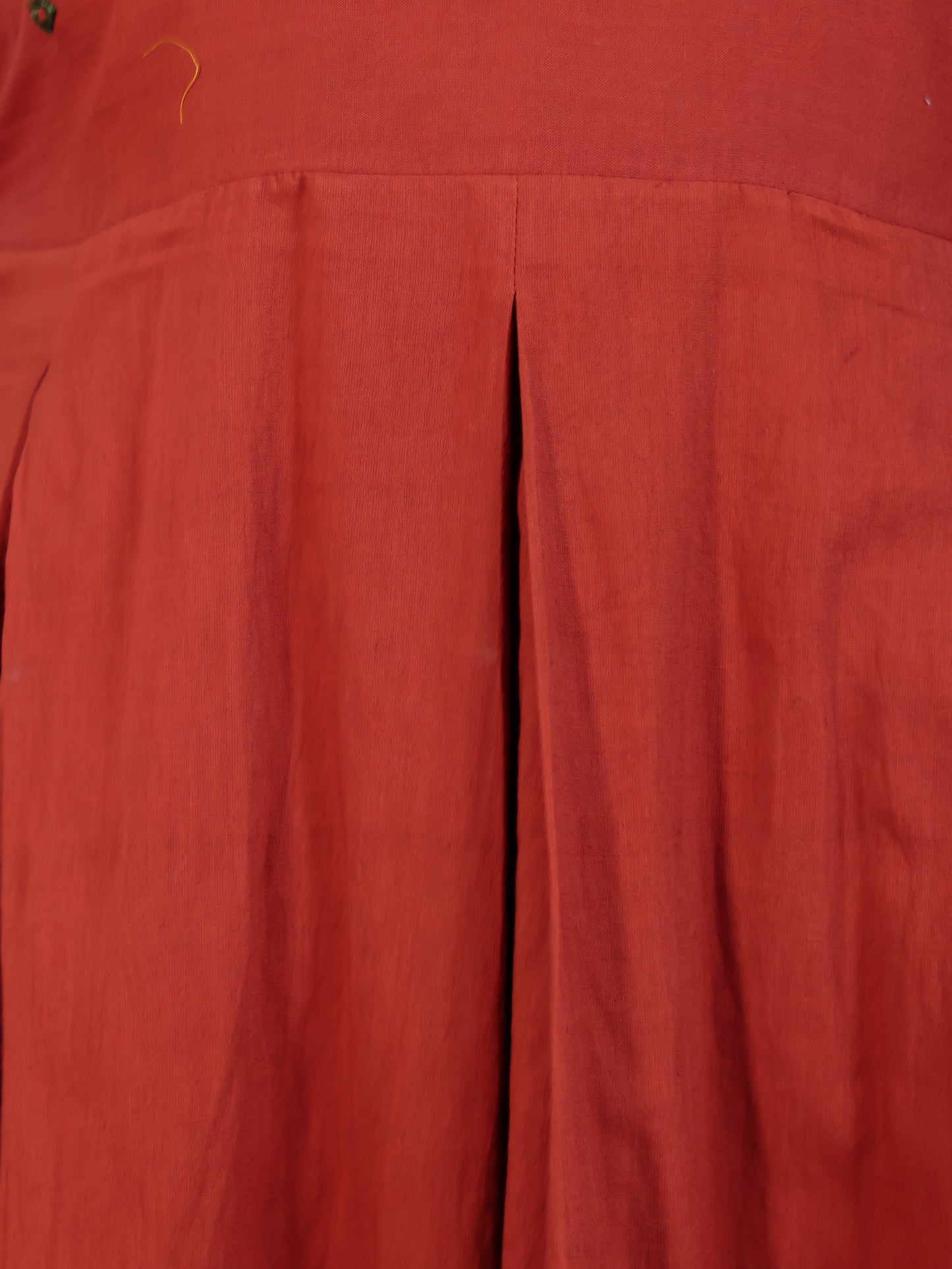 Embroidered Rust Solid Natural Cotton Pleated Kurta