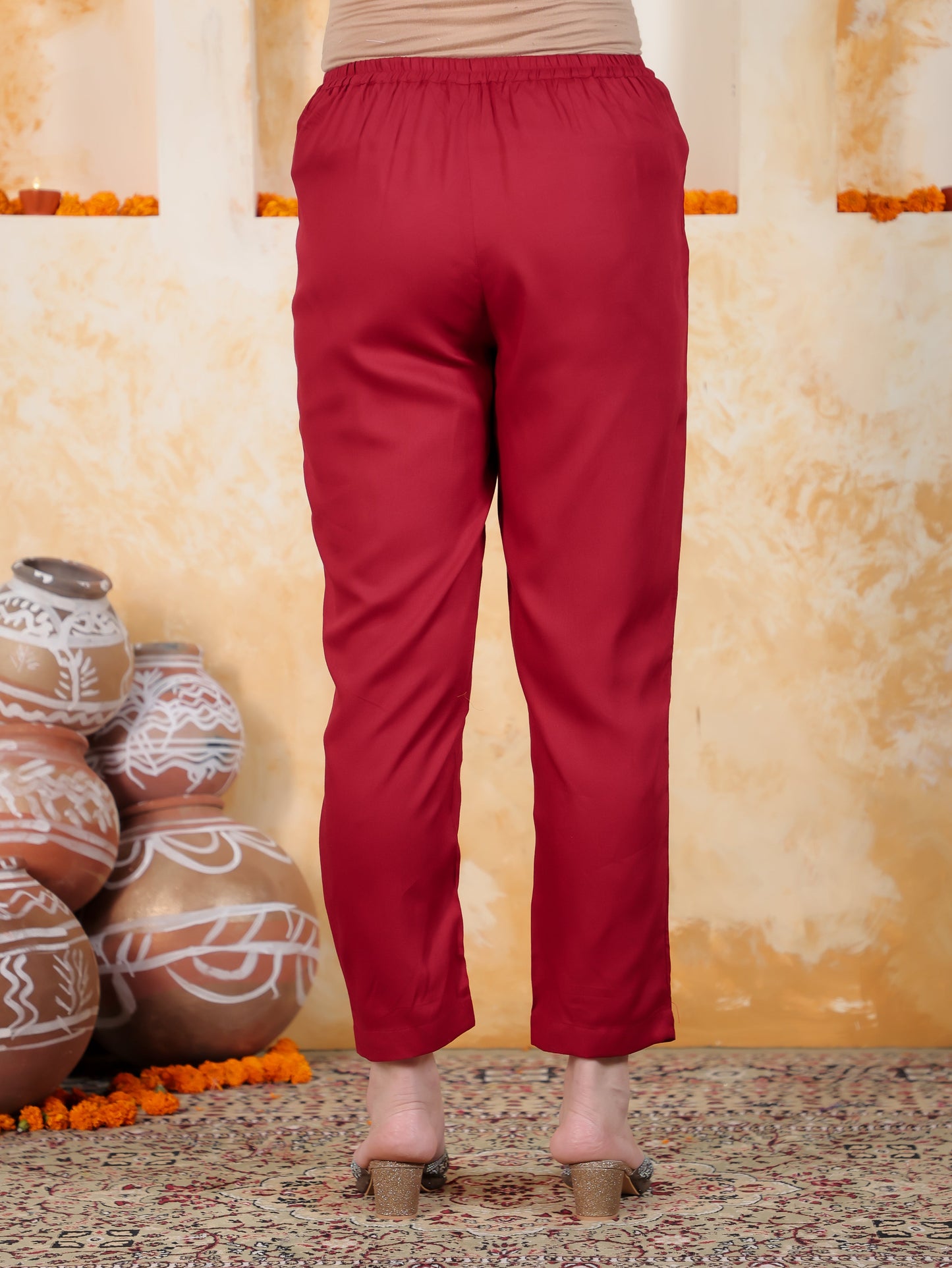 Kaantha Red Foil Viscose Kalidar Kurta