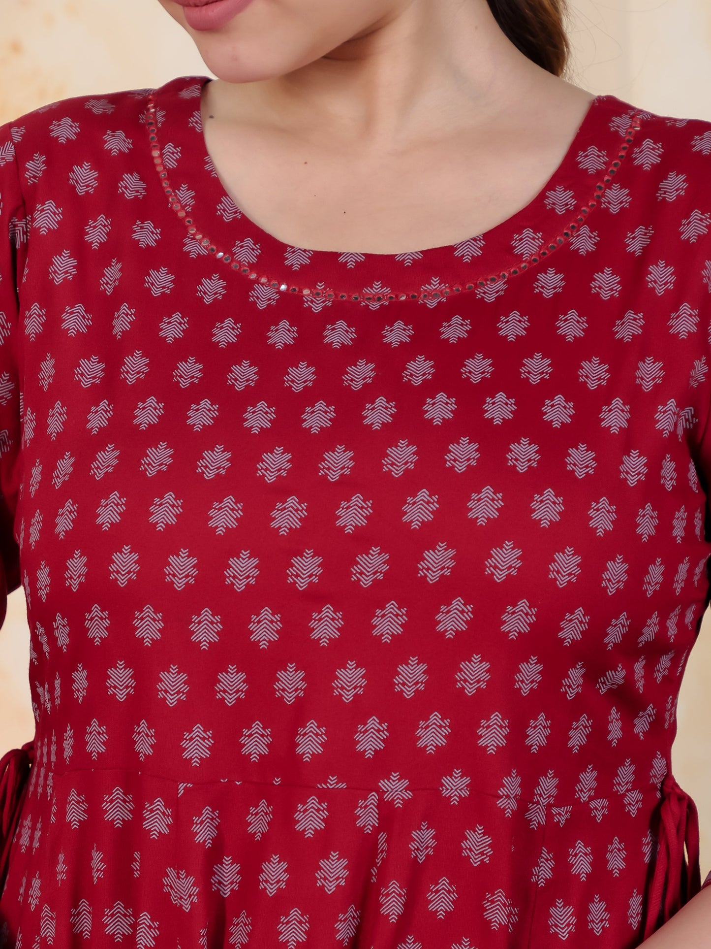 Kaantha Red Foil Viscose Kalidar Kurta