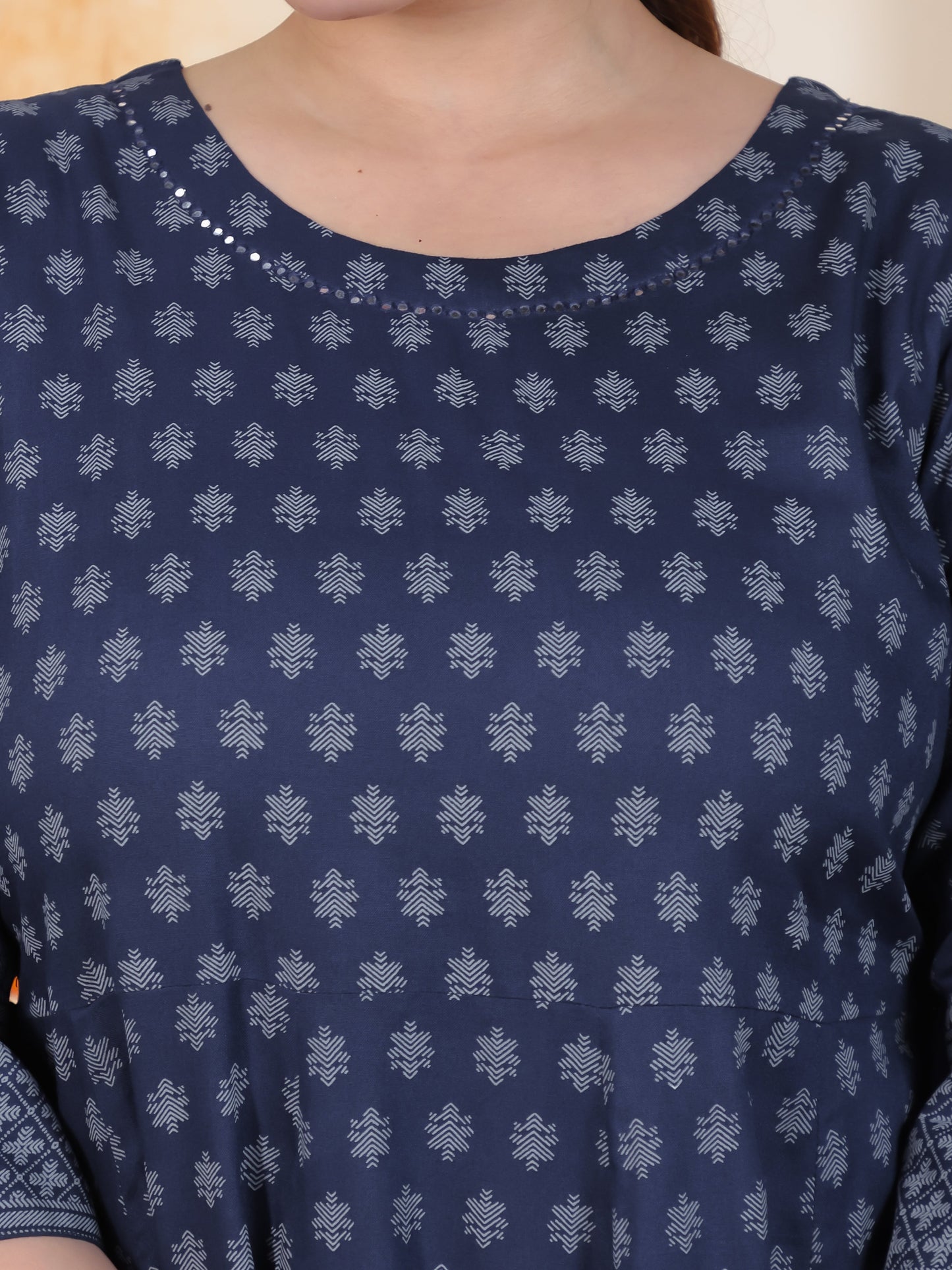 Kaantha Navy Blue Foil Viscose Kalidar Kurta