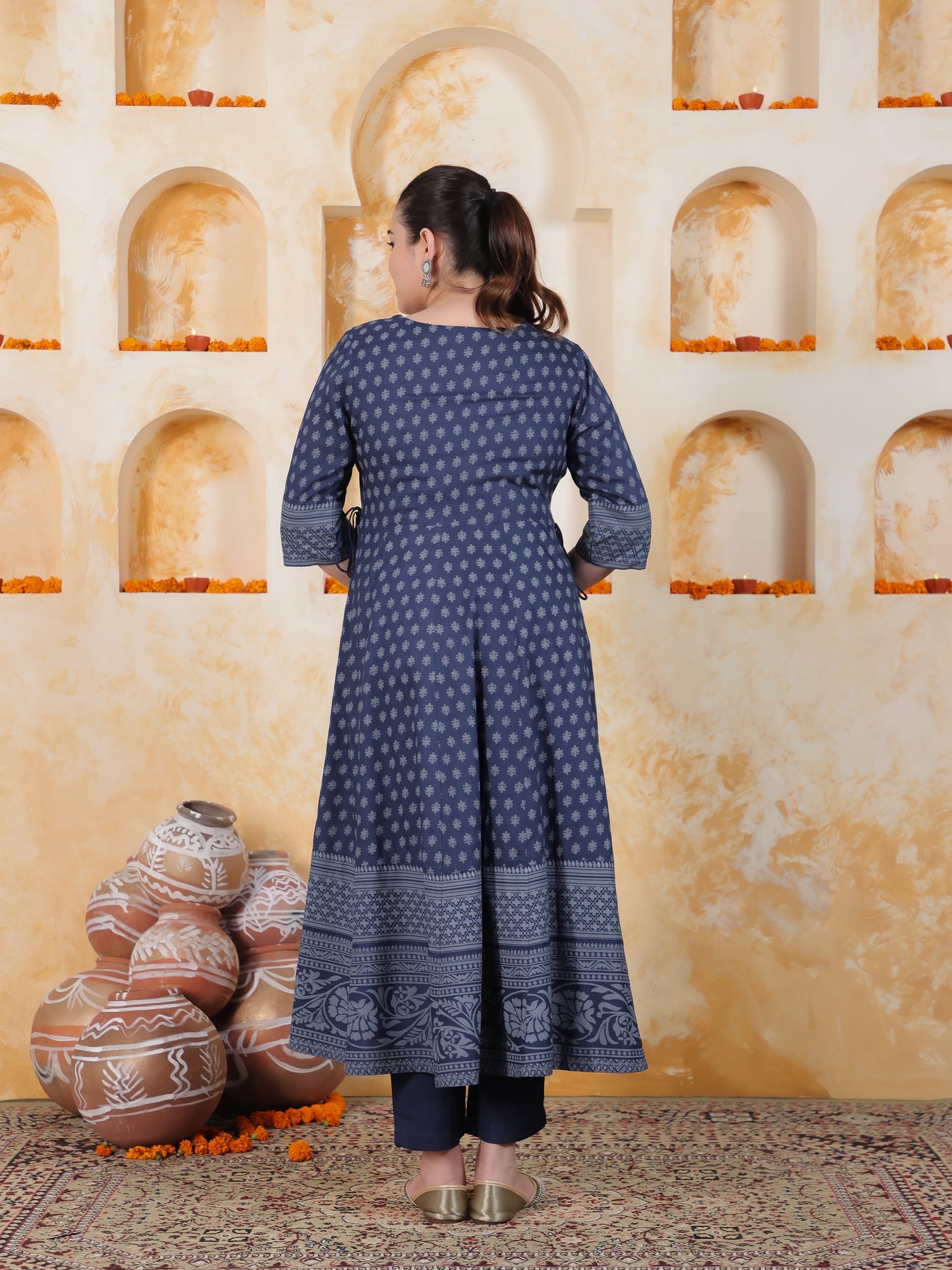 Kaantha Navy Blue Foil Viscose Kalidar Kurta